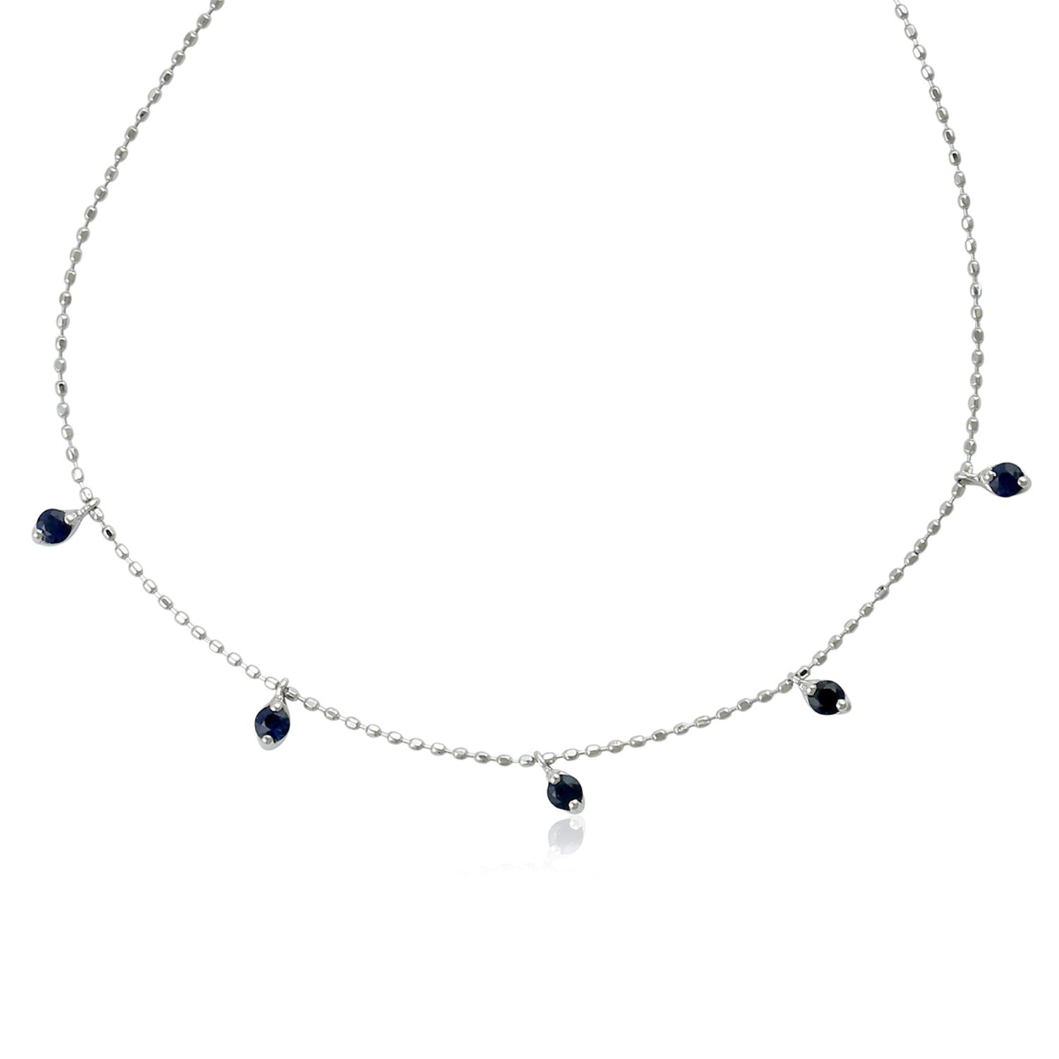 18K White Gold Blue Sapphire Gemstone Beads Bracelet - Adjustable & Flexible for Everyday Wear, Gifts & Special Occasions
