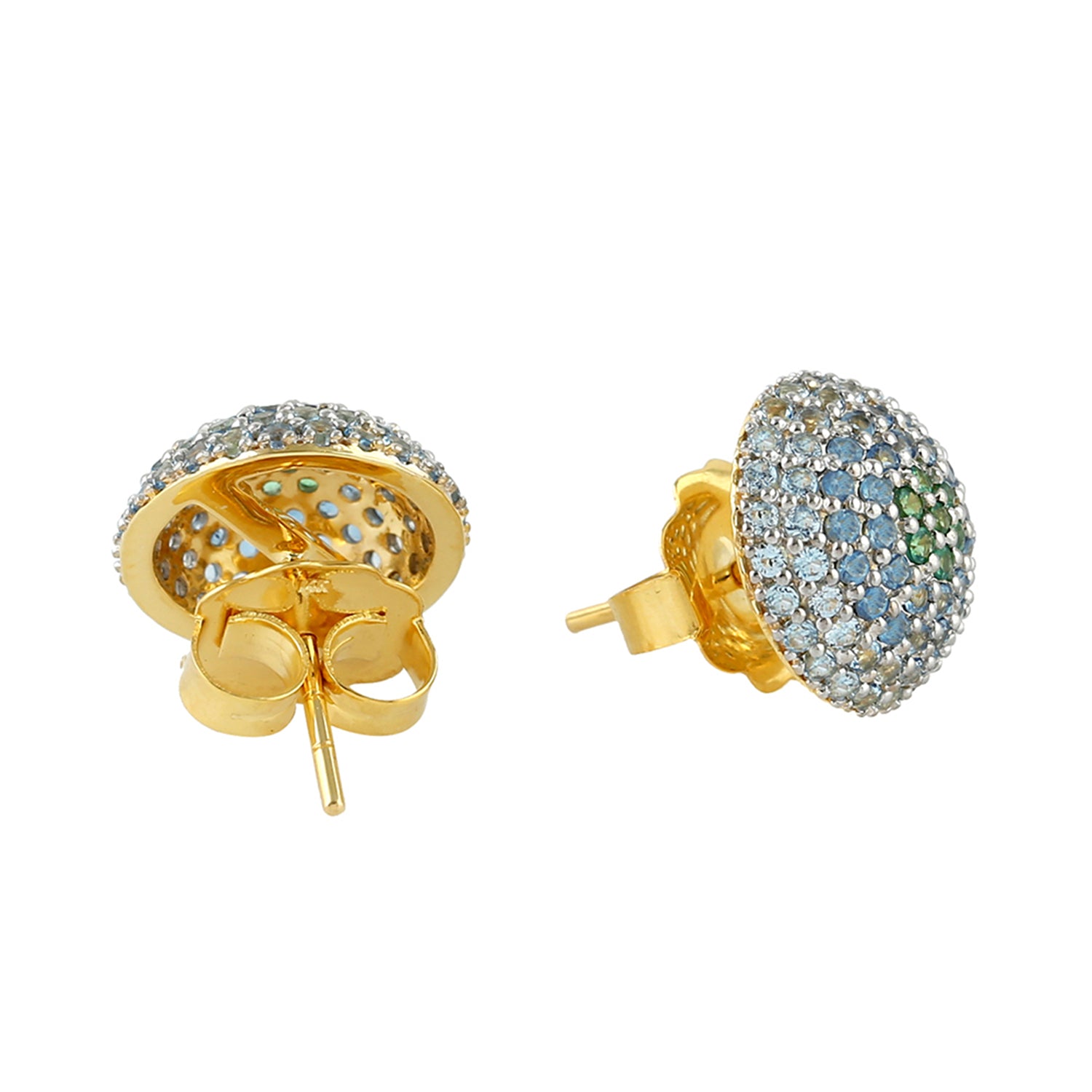14K White Gold Blue Topaz & Tsavorite Gemstone Stud Earrings for Women - Perfect for Weddings, Anniversaries, and Special Occasions