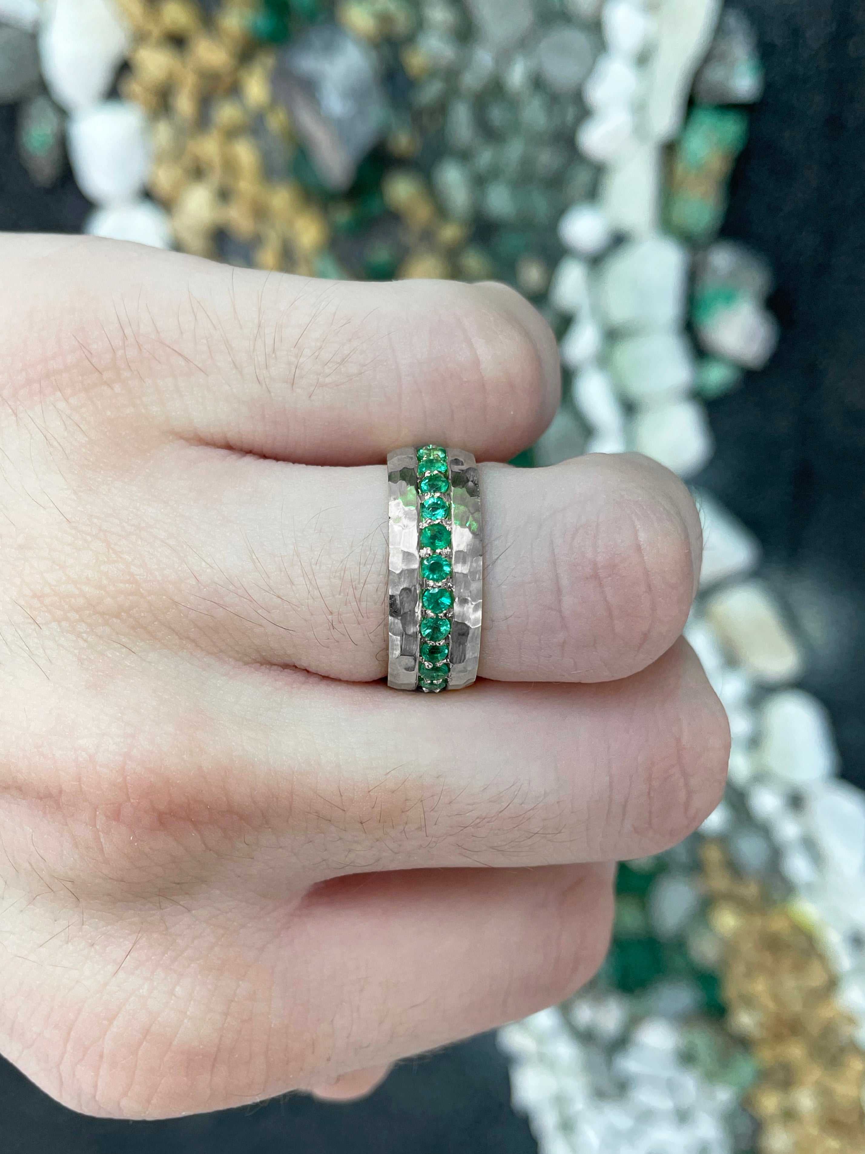 1.50tcw Custom Zambian Emerald Wedding Band - 8mm Wide 14K Gold Ring for Women, Engagement, Anniversary & Special Occasions