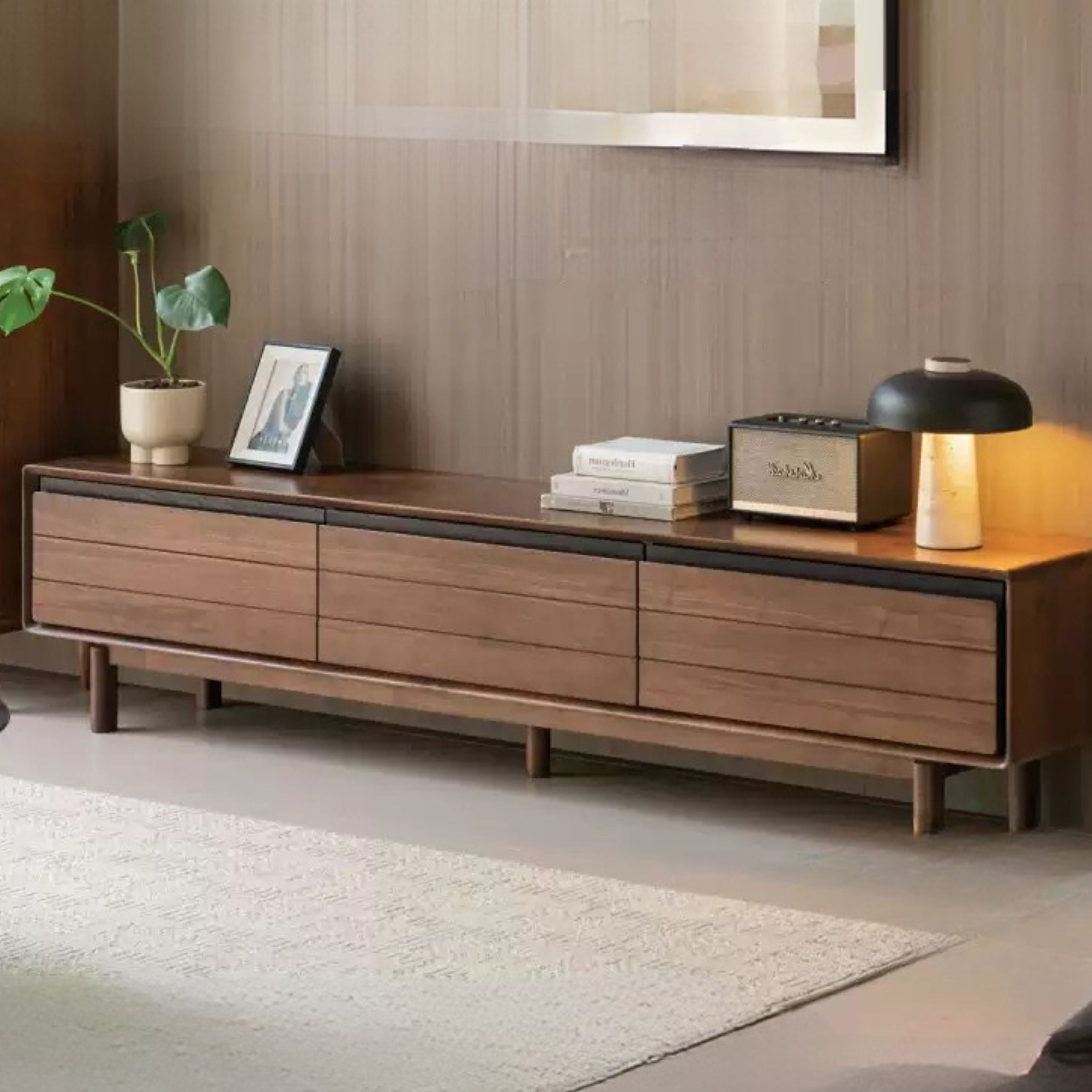 Premium Black Walnut Solid Wood TV Stand - Modern Entertainment Center with Storage for Living Room, Bedroom & Home Theater