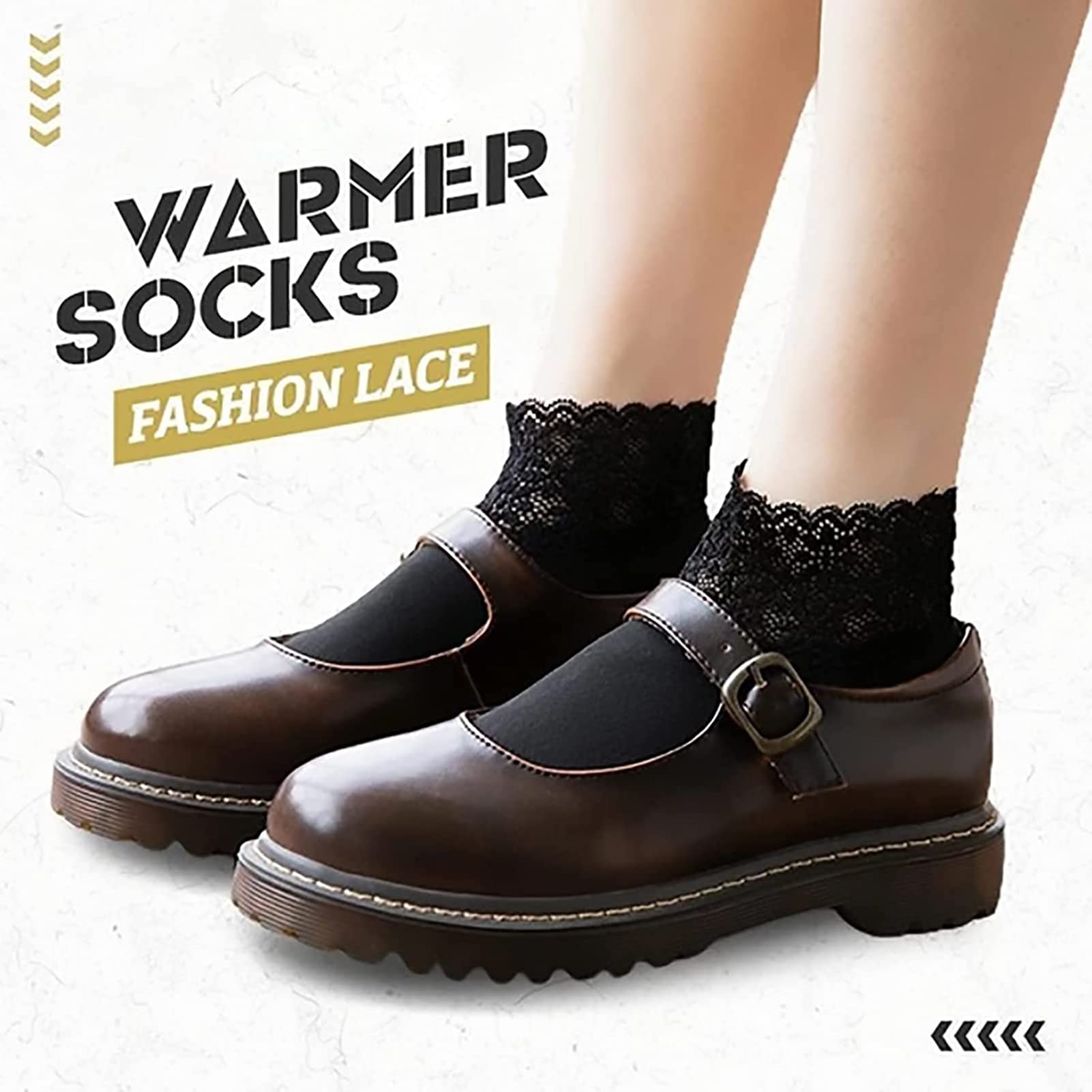 Women's Lace Ankle Socks - 8 Pairs Soft Knit Cotton Ruffled Socks, Warm Non-Slip Thick Lace Socks for Everyday Wear, Home, Office & Gifts