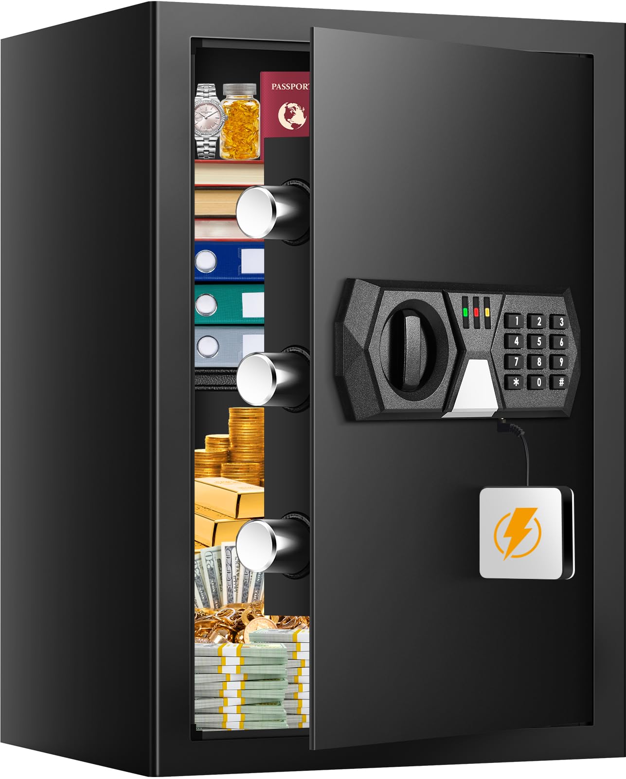 3.4 Cuft Fireproof and Waterproof Digital Safe Box for Home - Anti-Theft Security Safe with Electronic Keypad, Mute Mode & Alarm System - Ideal for Storing Jewelry, Cash, Documents, and Medicine (Home/Office/Bank Use)