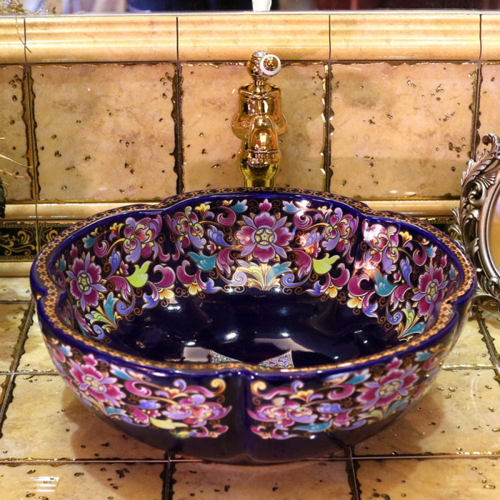 ROLTIN Ceramic Countertop Basin Sink - Retro Style Above Counter Bathroom Sink for Vanity, Powder Room & Guest Bathroom | Durable & Stylish Wash Basin for Modern & Vintage Decor