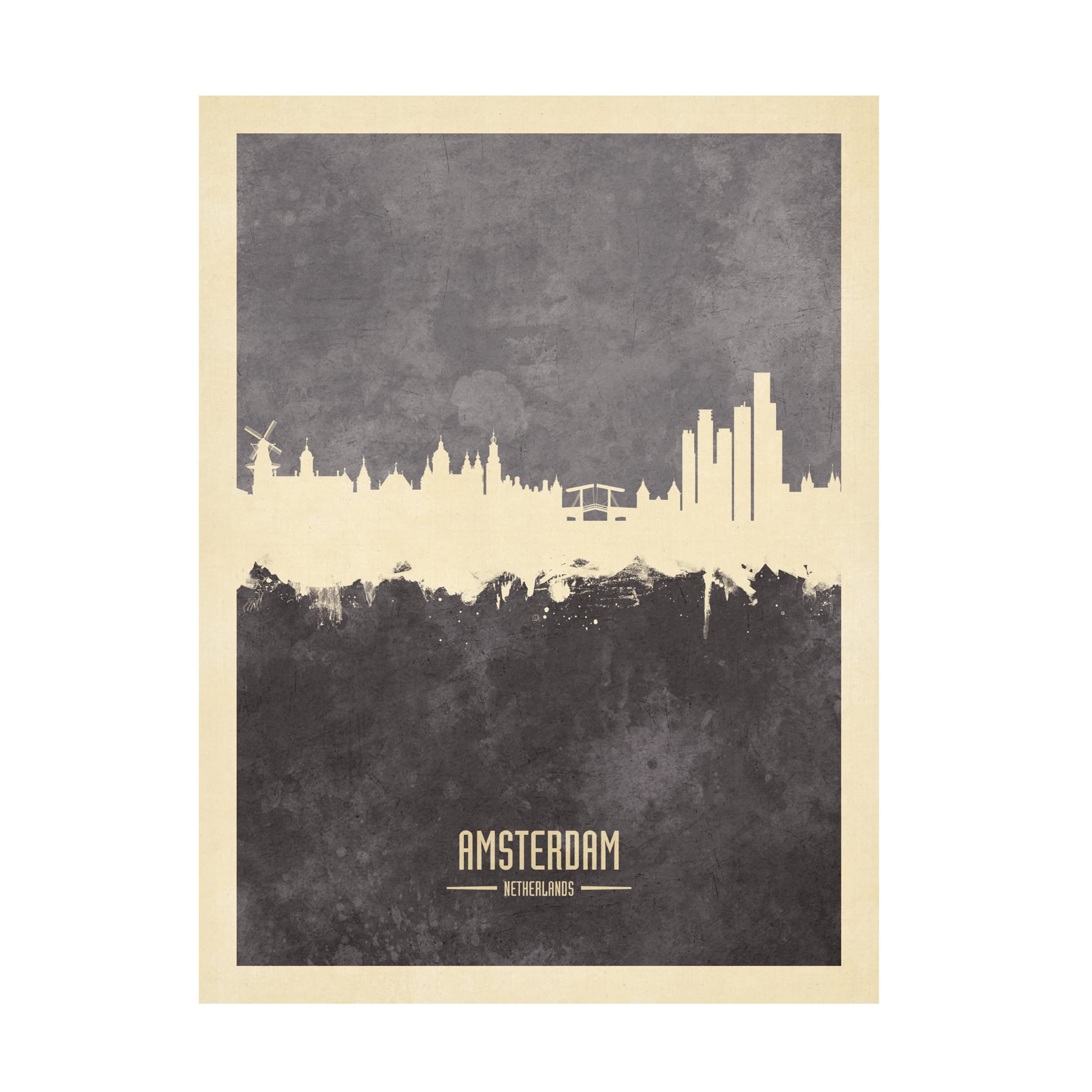 Michael Tompsett Amsterdam Netherlands Skyline Gray Canvas Wall Art - Modern Cityscape Painting for Living Room, Office & Home Decor
