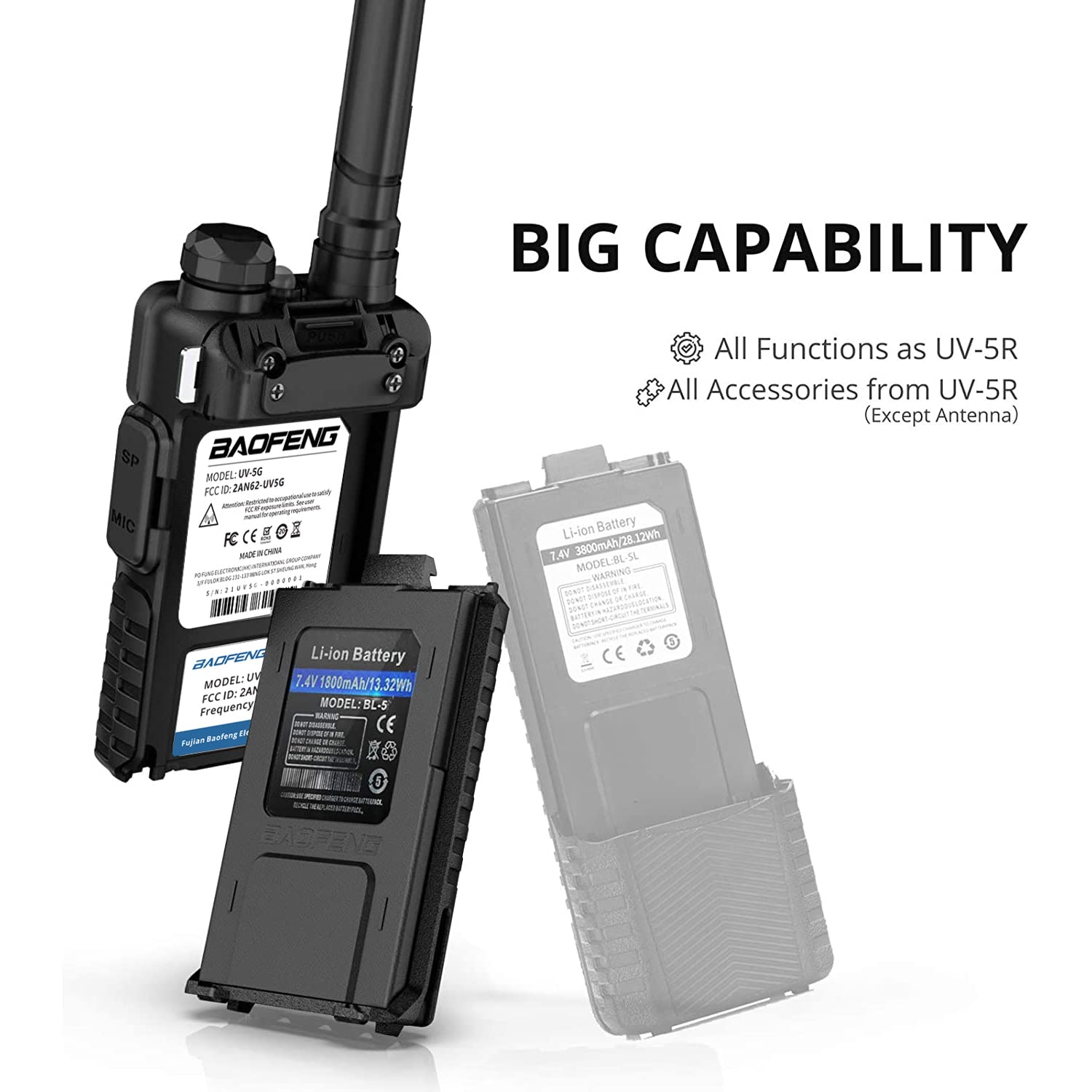 4 Pack BAOFENG UV-5X (UV-5G) GMRS Two-Way Radios - Long Range Walkie Talkies for Adults with 3800mAh Batteries & Speaker Mic - NOAA Weather Alert & CHIRP Programmable - Ideal for Camping, Hiking, and Outdoor Adventures
