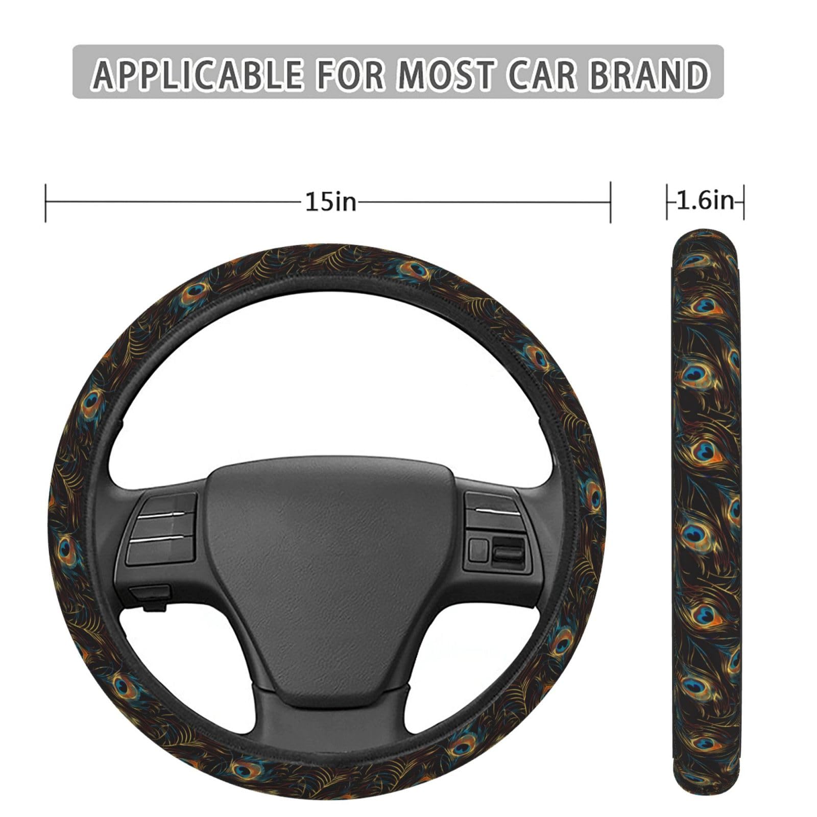 Peacock Feather Steering Wheel Cover - Anti-Slip Elastic Universal 15 Inch Car Accessory for Cars, SUVs & Trucks | Stylish & Protective Driving Comfort
