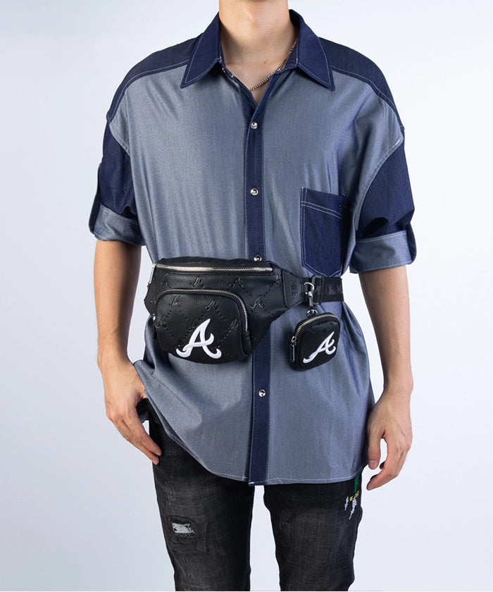 MLB Leather Sport Fanny Pack for Men & Women - Adjustable Waist Bag for Running, Hiking, Travel - Stylish & Durable Crossbody Belt Bag
