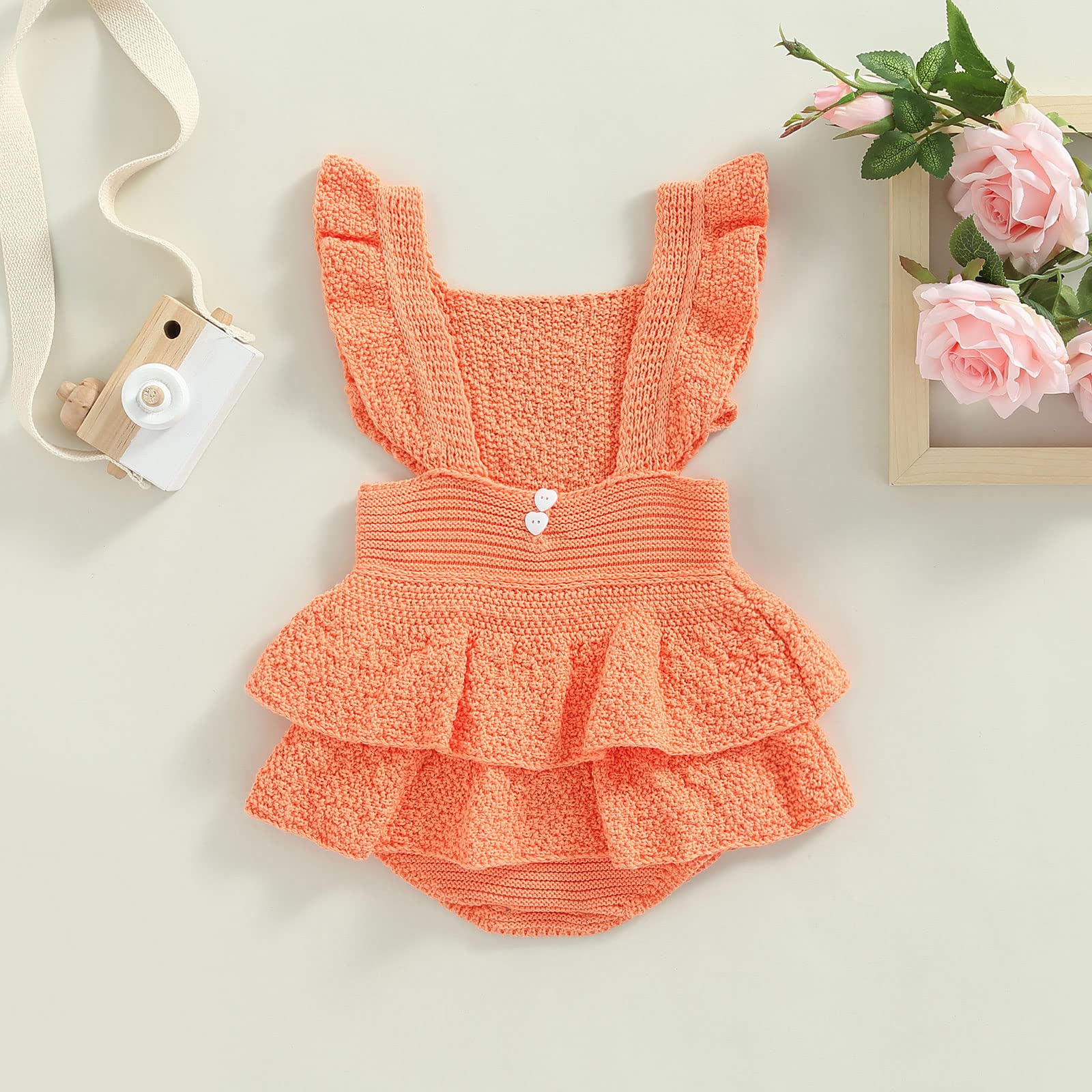 FYBITBO Baby Girl Knit Sweater Romper - Sleeveless Vest Onesie with Ruffle Jumpsuit - Winter Outfit Clothes for Newborn to Toddler - Perfect for Holiday Photos, Family Gatherings & Winter Playdates