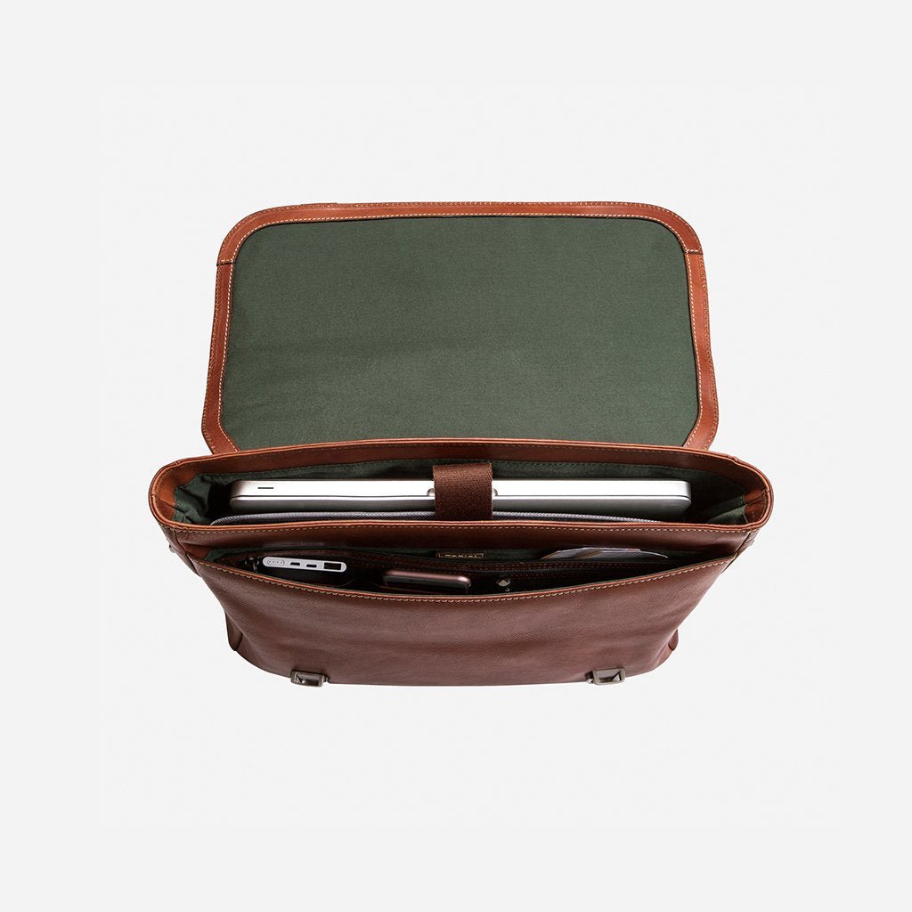 Jekyll & Hide Montana Double Buckle Laptop Briefcase for Men - Durable Leather Business Bag with Shoulder Strap - Perfect for Office, Work, Travel & Commuting