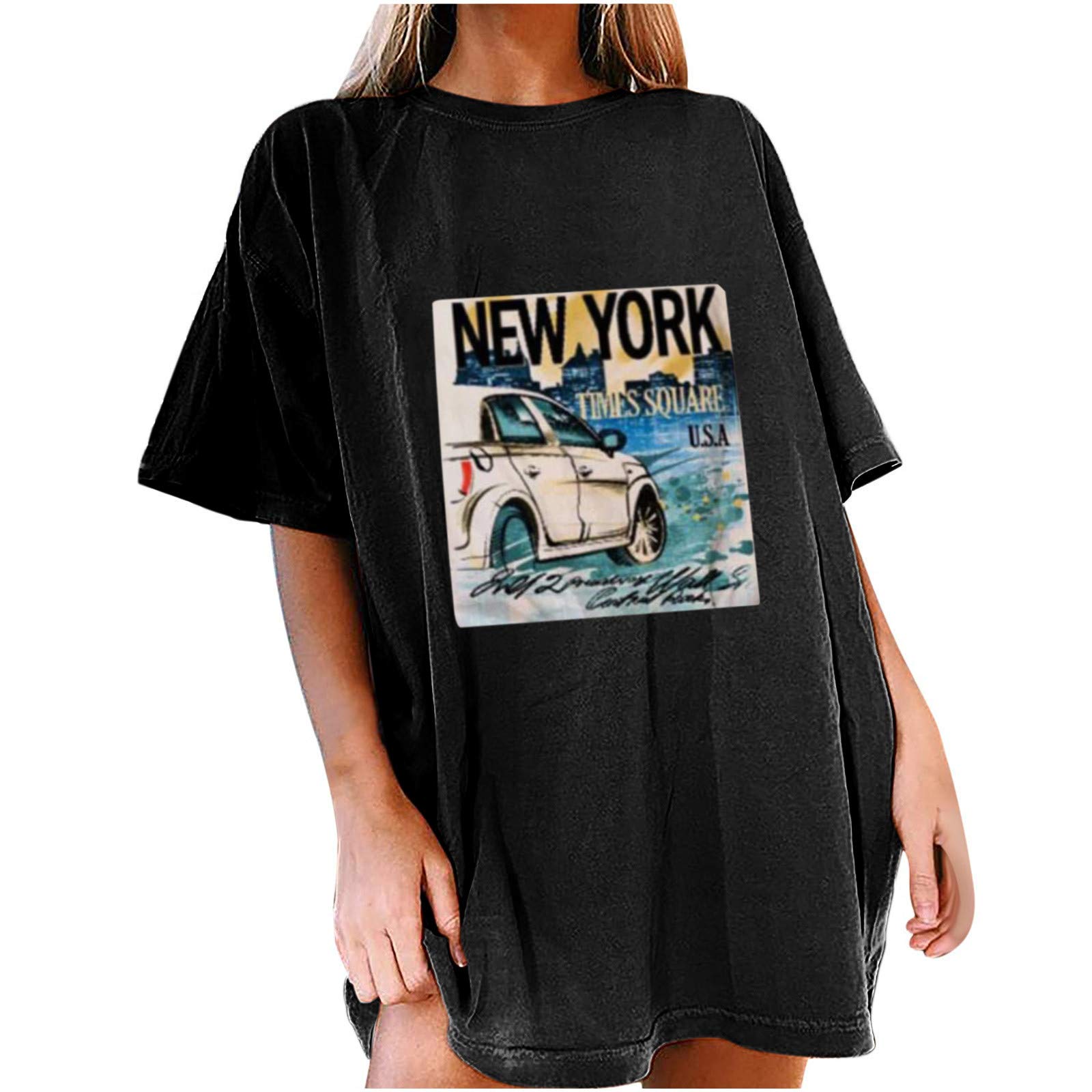 Funny Graphic Tees for Women - Oversized Short Sleeve T-Shirt with Sun and Moon Design | Casual Wear, Street Style, Gift Idea for Her