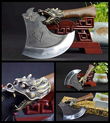 Hand-Forged Manganese Steel Dragon Head Axe - Professional Chef Chopping Knife for Bones & Meat | Durable Sharp Chinese Kitchen Hatchet | Perfect for Home Cooking, Butchering & Outdoor Camping
