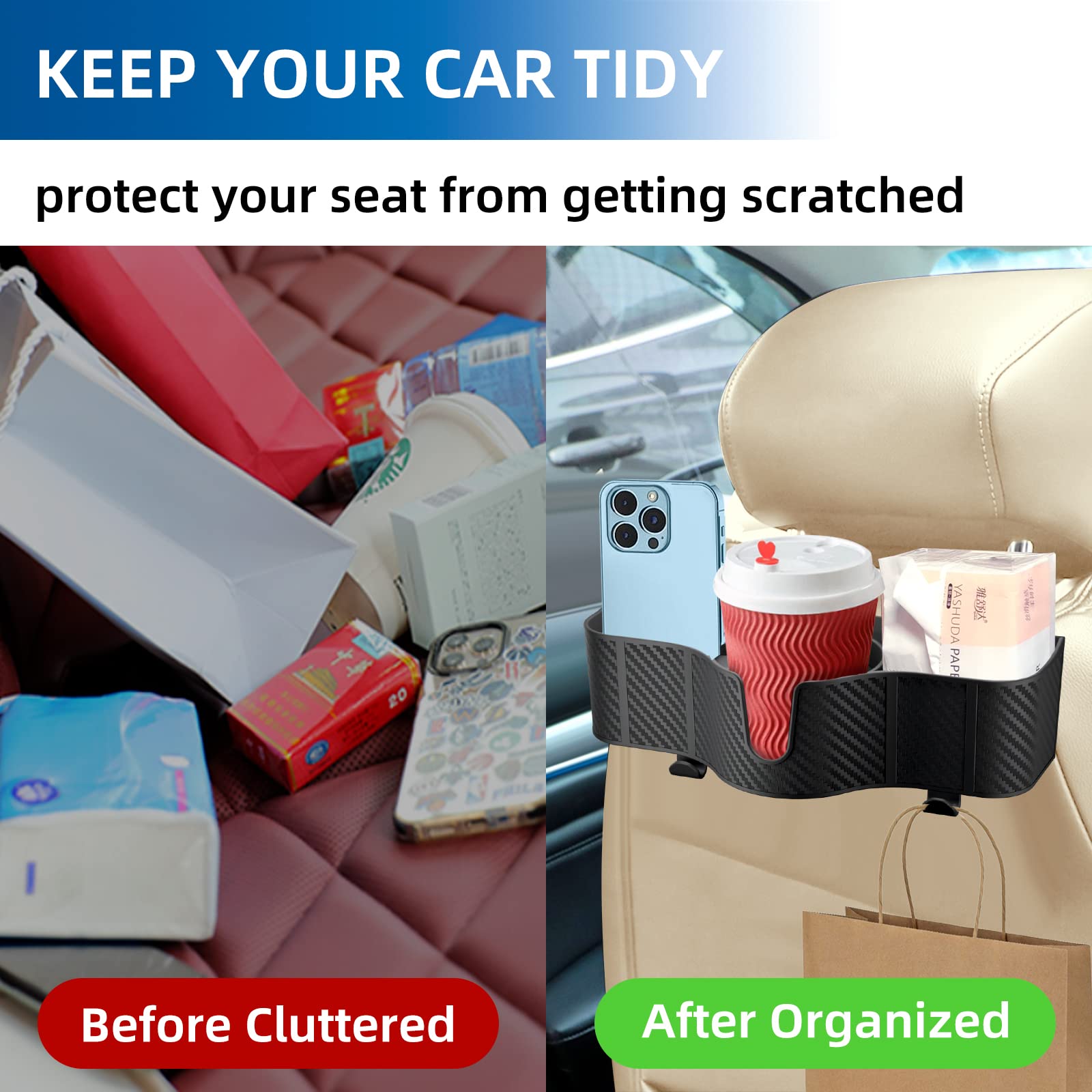 3-in-1 Car Headrest Backseat Organizer with 3.7