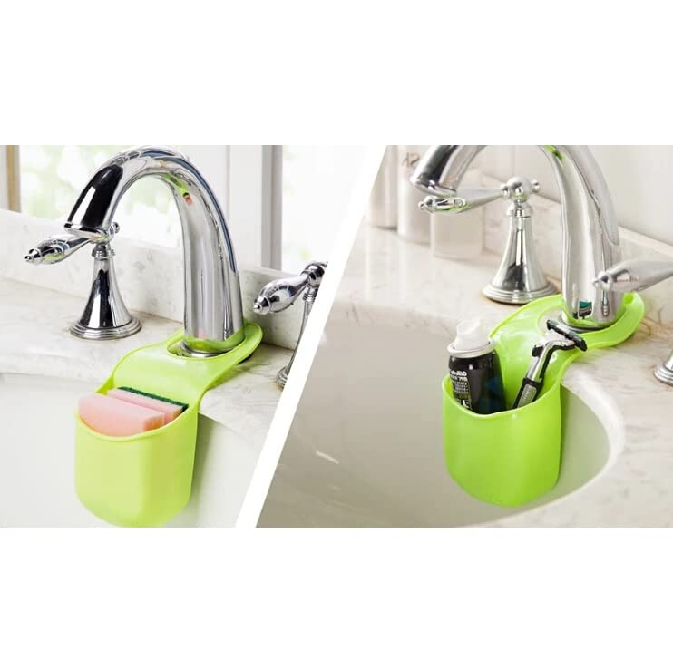 Silicone Sink Caddy Organizer - Hanging Faucet Storage for Kitchen & Bathroom, Dries Sponges, Loofahs, Razors & Soap (Grey, 1 Pack) - Perfect for Small Space Organization & Clutter-Free Sinks