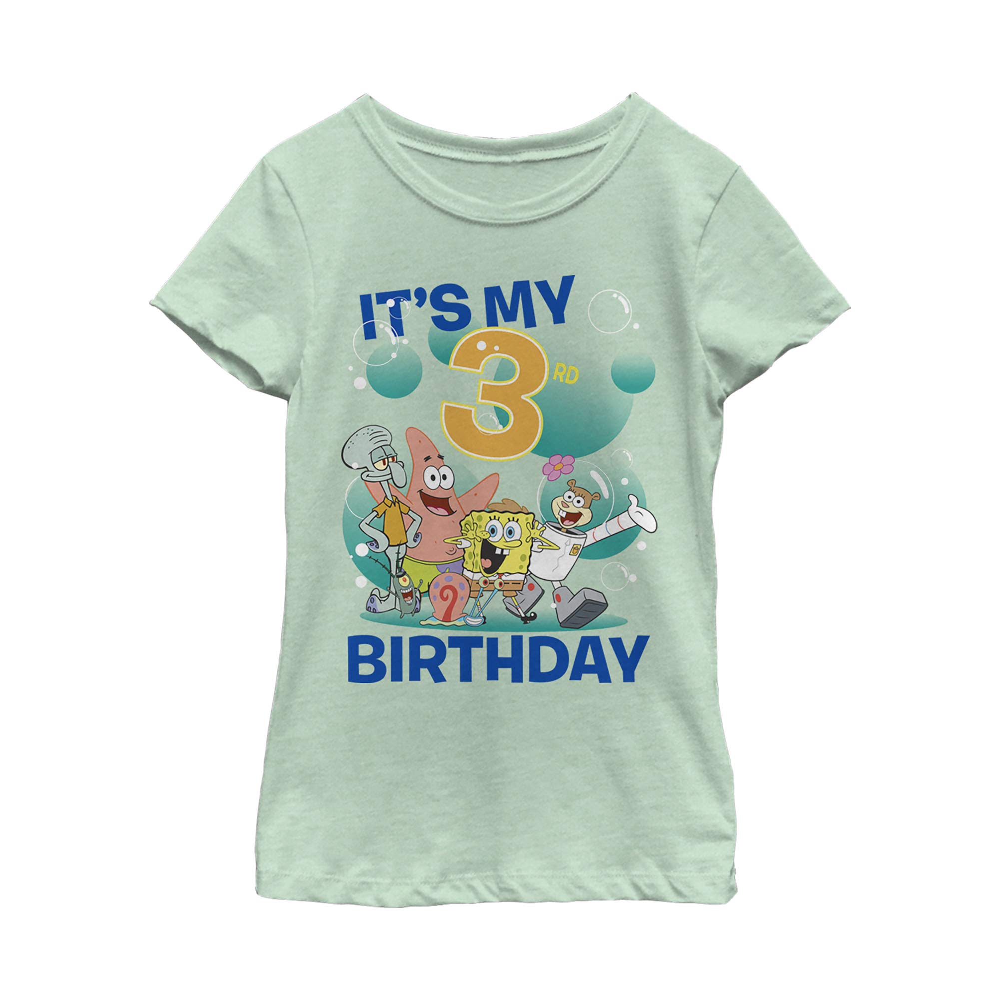 SpongeBob SquarePants 3rd Birthday Girls Short Sleeve T-Shirt - Cute Cartoon Graphic Tee for Toddler Girls | Perfect for Birthday Parties, Playdates & Everyday Wear