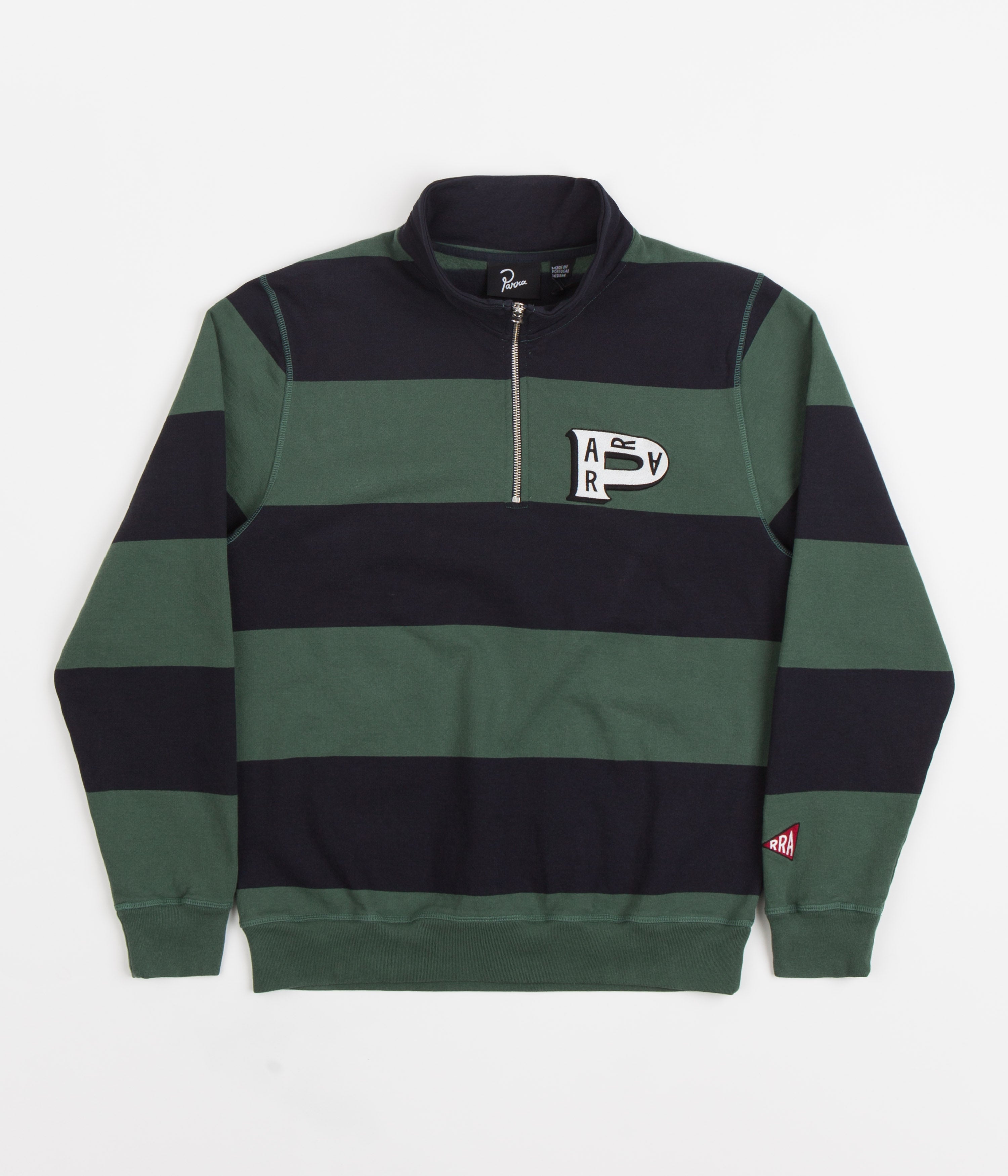 Parra Worked P Stripe 1/2 Zip Sweatshirt for Men - Navy Green Pullover for Casual Wear & Street Style Fashion
