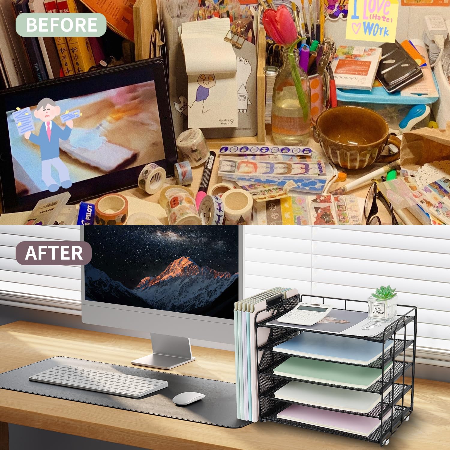 OPNCIE 5-Tier Paper Letter Tray File Organizer - Black Desk Organizer for Office, Classroom & Workspace | File Storage Solution for Documents, Mail & Office Supplies | Perfect for Home, School & Professional Organization