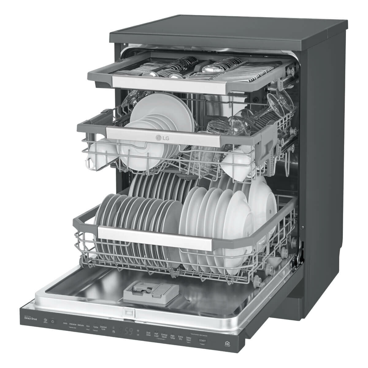 LG 60cm QuadWash Freestanding Dishwasher with Auto Door Opening - Matte Black (Model XD3A15MB) | Energy Efficient & Quiet Operation for Modern Kitchens | Perfect for Small Families & Open-Plan Homes