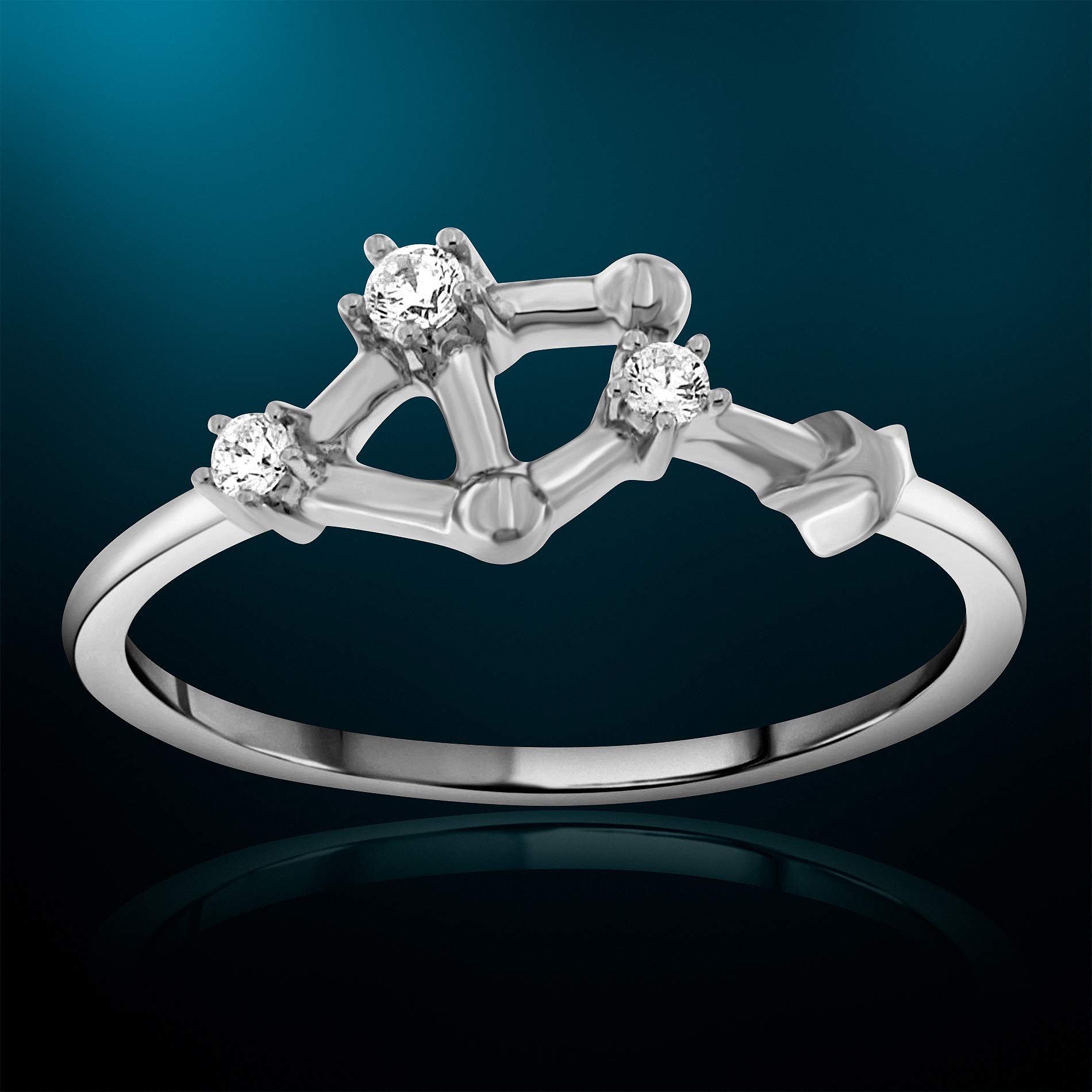 NATALIA DRAKE 1/10 Cttw Diamond Celestial Star Horoscope Zodiac Ring for Women - 925 Sterling Silver, H-I Color, I1-I2 Clarity - Perfect for Birthday Gifts, Anniversary Presents & Astrology Lovers