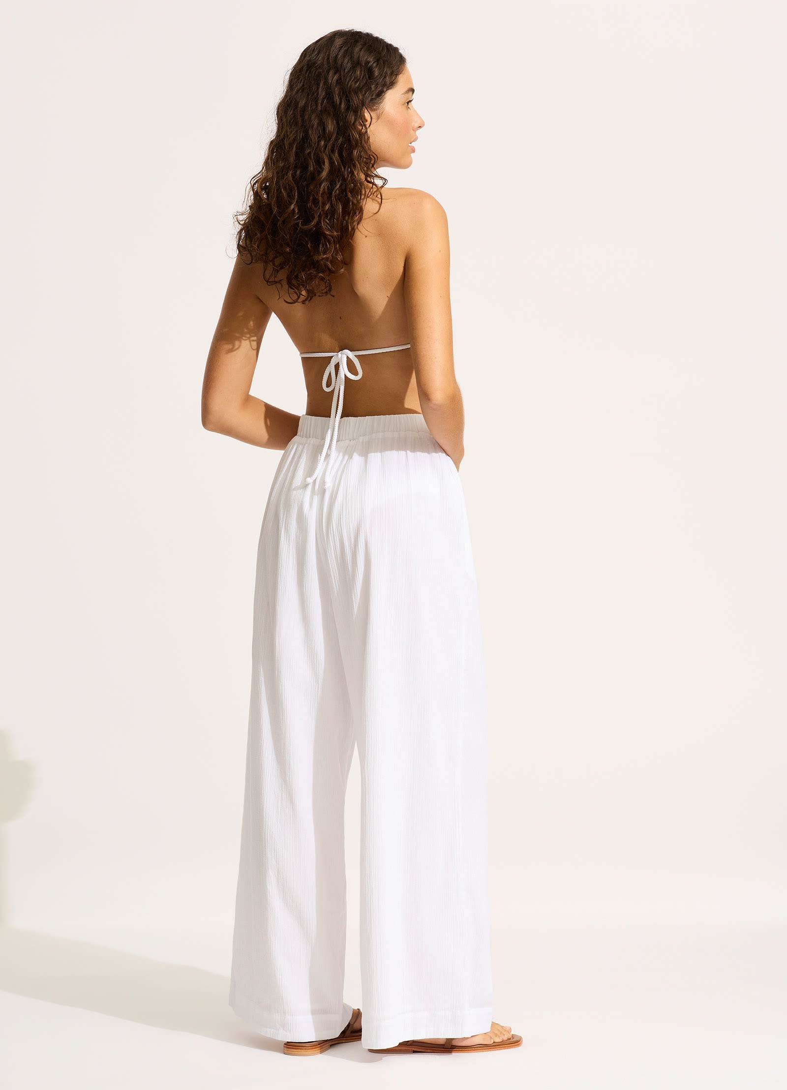 Crinkle Beach Pants for Women - White Soft Linen Summer Casual Pants | Perfect for Beach Vacations, Yoga, and Relaxing Outdoors