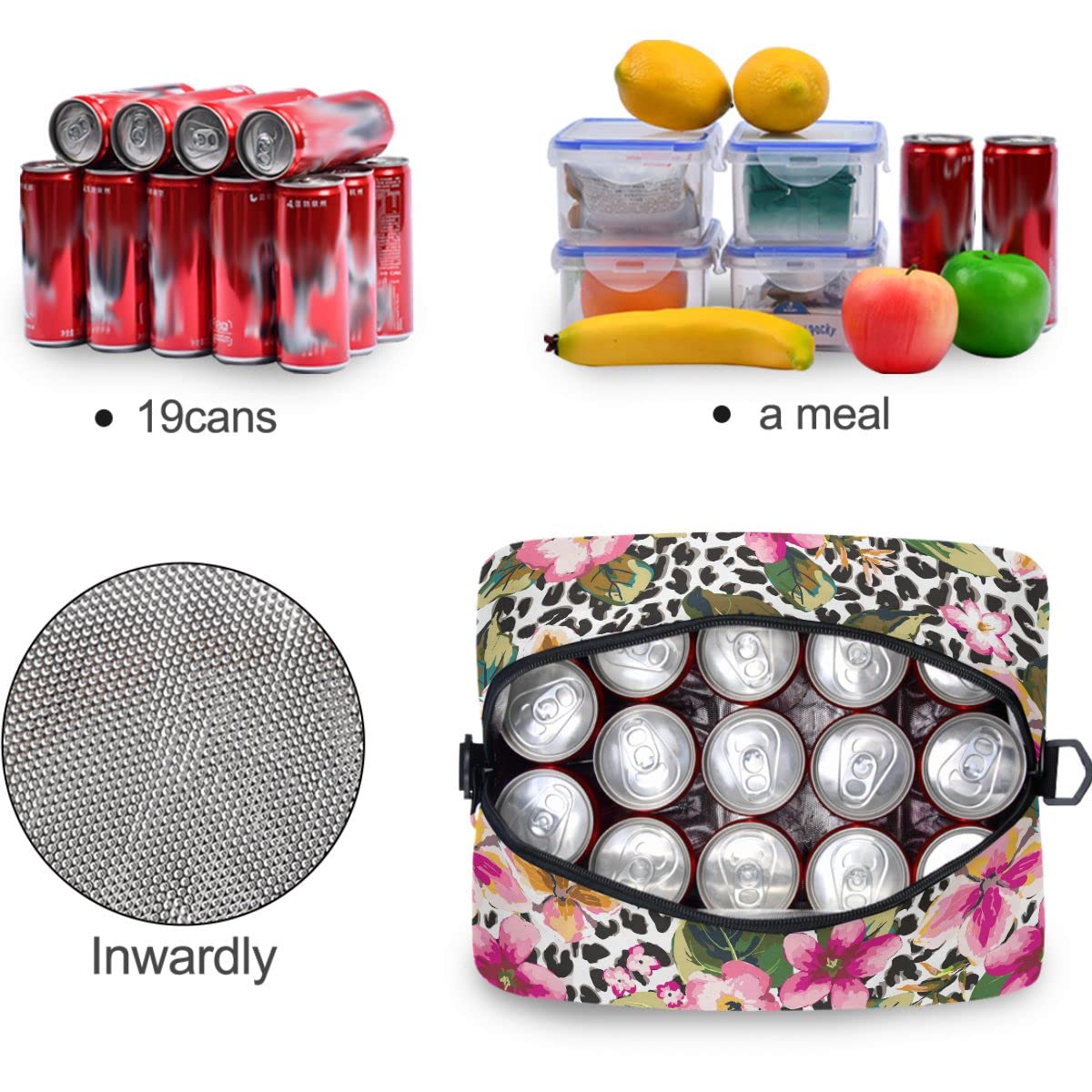 Insulated Lunch Bag with Tropical Flower & Leopard Print - Reusable Leakproof Cooler Tote for Women & Men - Perfect for Work, School, Picnics & Outdoor Activities