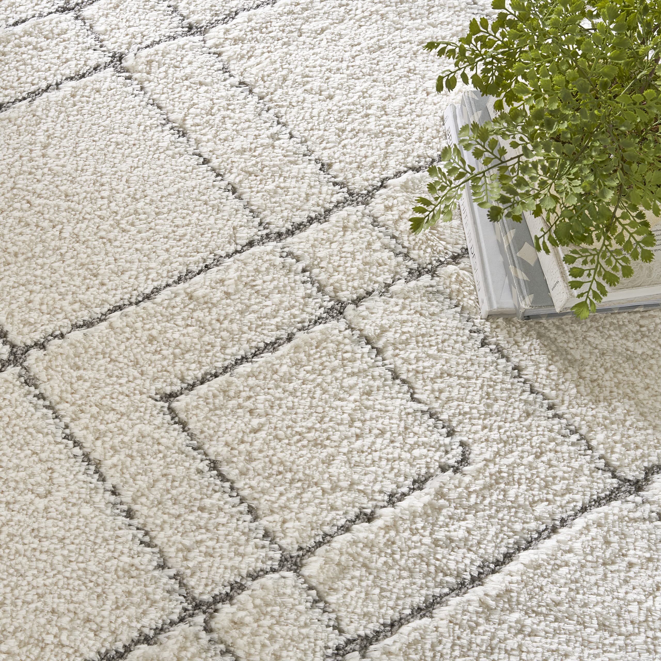 Nourison Luxurious Shag Lattice Ivory 8x10 Area Rug - Soft Plush Easy Clean Non-Shedding Carpet for Living Room, Bedroom, Dining Room & Kitchen | Perfect for Cozy Home Decor & High Traffic Areas