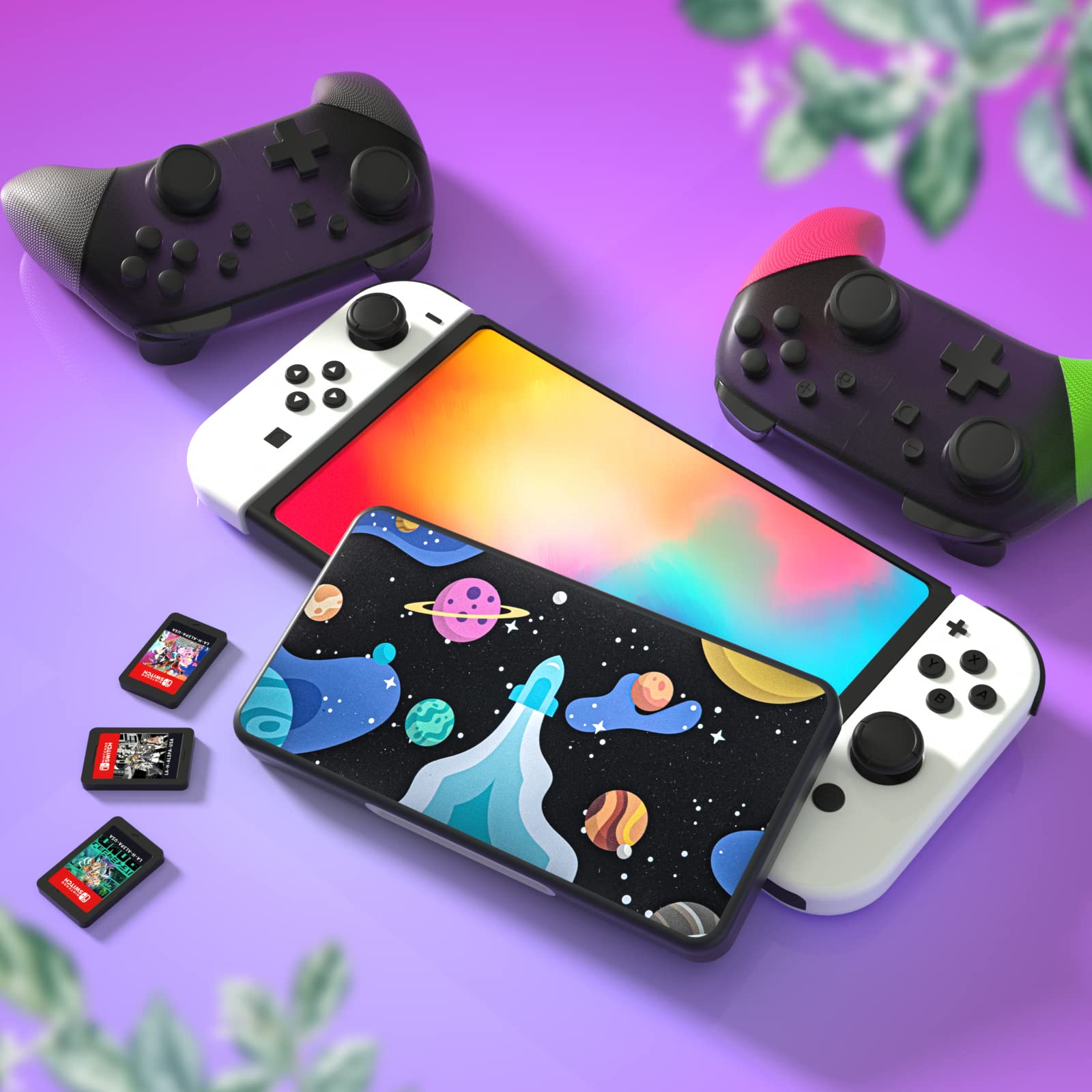 Nintendo Switch Game Case Holder 24 Slots - Switch OLED Game Storage Organizer with Rocket Theme - Perfect for Travel, Home & Gaming Parties