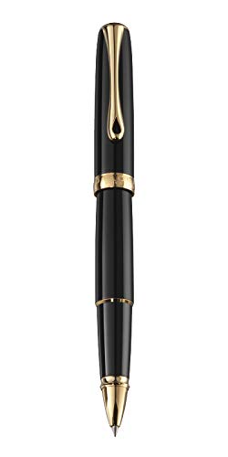 Diplomat Excellence A2 Premium Rollerball Pen Refill - Black Lacquer with Gold Trim | Smooth Writing for Business, Signatures & Everyday Use
