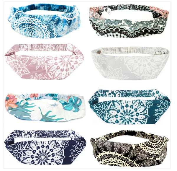 Elastic Back Headband for Women - White & Coral Tropical Print Hair Accessories - Perfect for Yoga, Running, and Beach Outfits