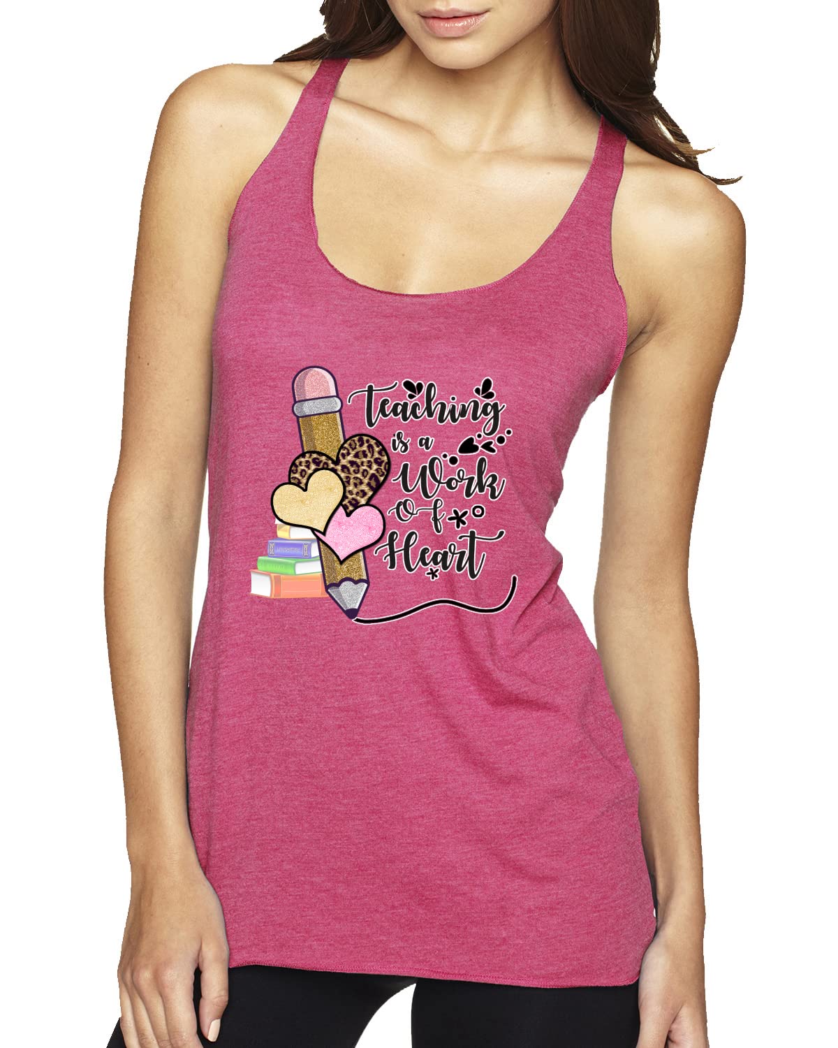 Teaching is a Work of Heart Pop Culture Tri-Blend Racerback Tank Top - Soft Comfortable Teacher Apparel for School, Classroom & Casual Wear