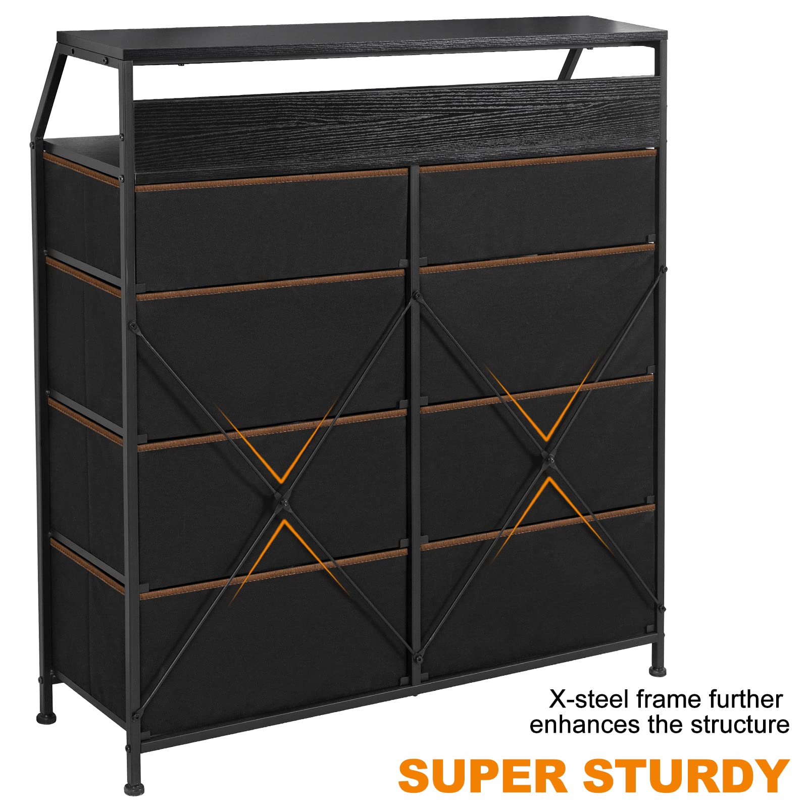 REAHOME 8-Drawer Steel Frame Wood Top Dresser - Espresso Storage Organizer for Bedroom, Closet & Entryway with 2 Bonus Drawer Dividers | Perfect for Home Organization, Small Space Storage & Apartment Living