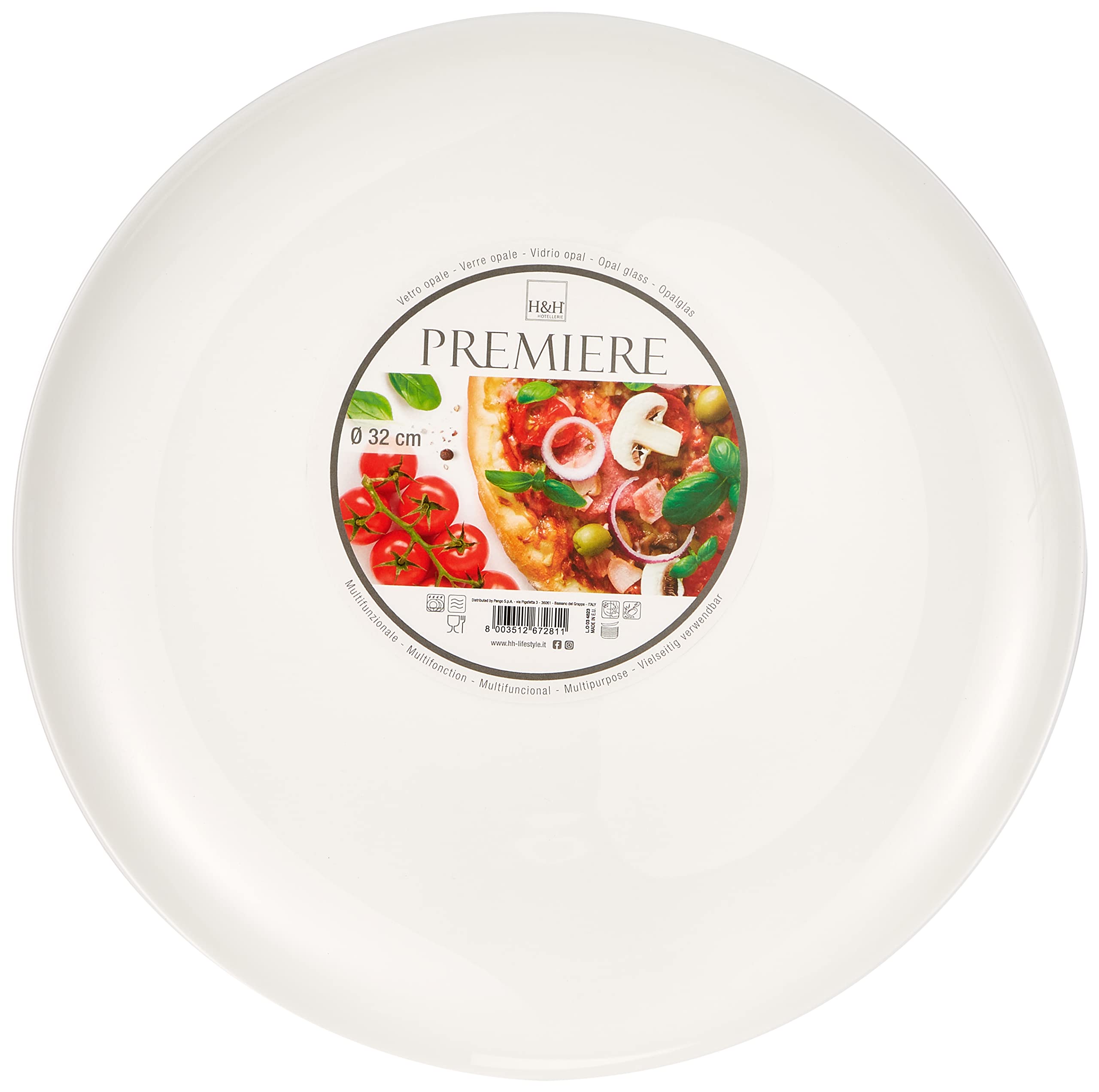 H&H Premiere Set of 6 Opal White Pizza Plates - Durable Dinnerware for Parties, Restaurants & Family Gatherings