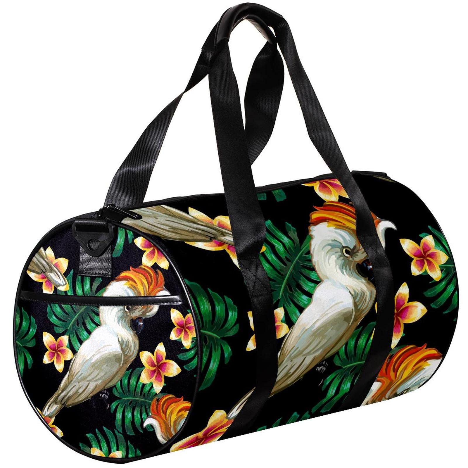 Small Travel Duffel Bag - Ink Parrot & Frangipani Print Canvas Gym Bag for Sports, Workout & Weekend Getaways | Lightweight Carry-On Luggage for Men & Women