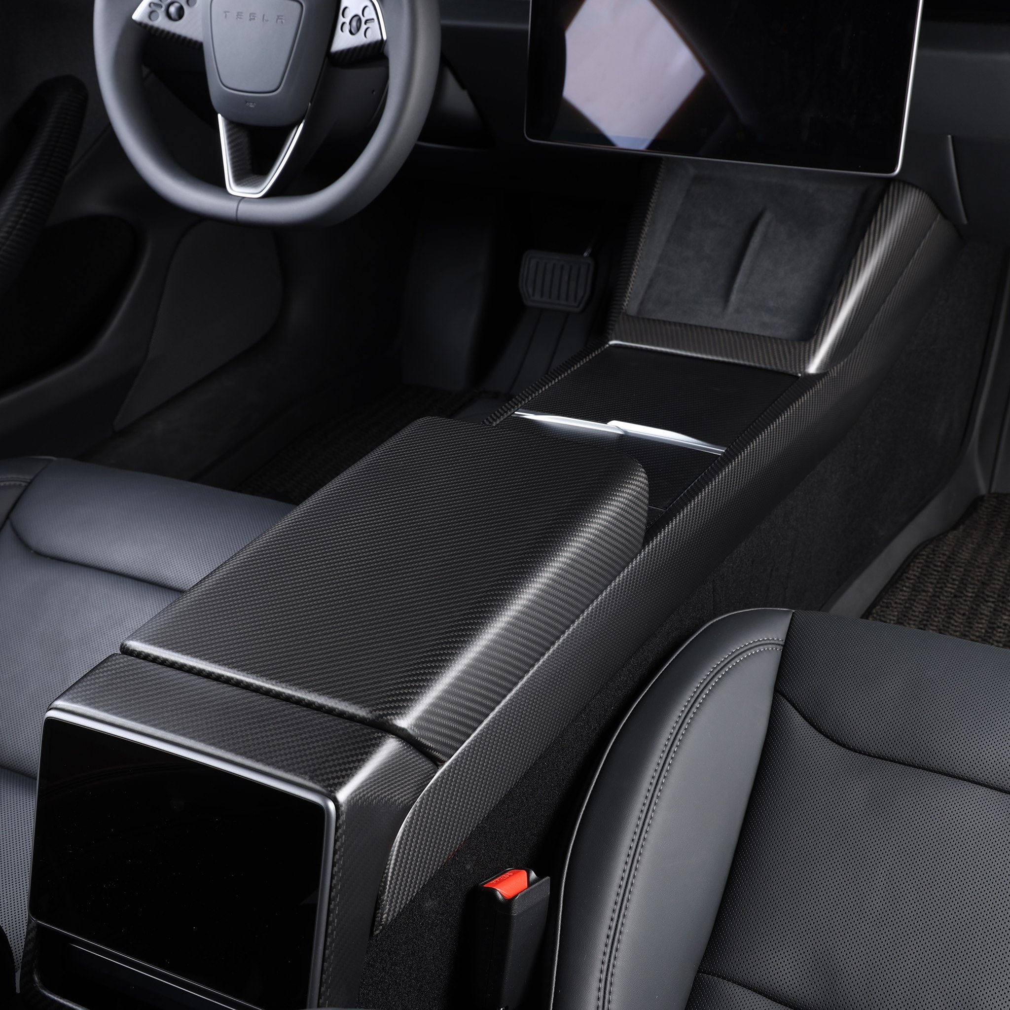 Premium Real Carbon Fiber Center Console Side Trim Cover for 2024+ Tesla Model 3 Highland - Upgrade Interior with Luxury Style for Enhanced Driving Experience
