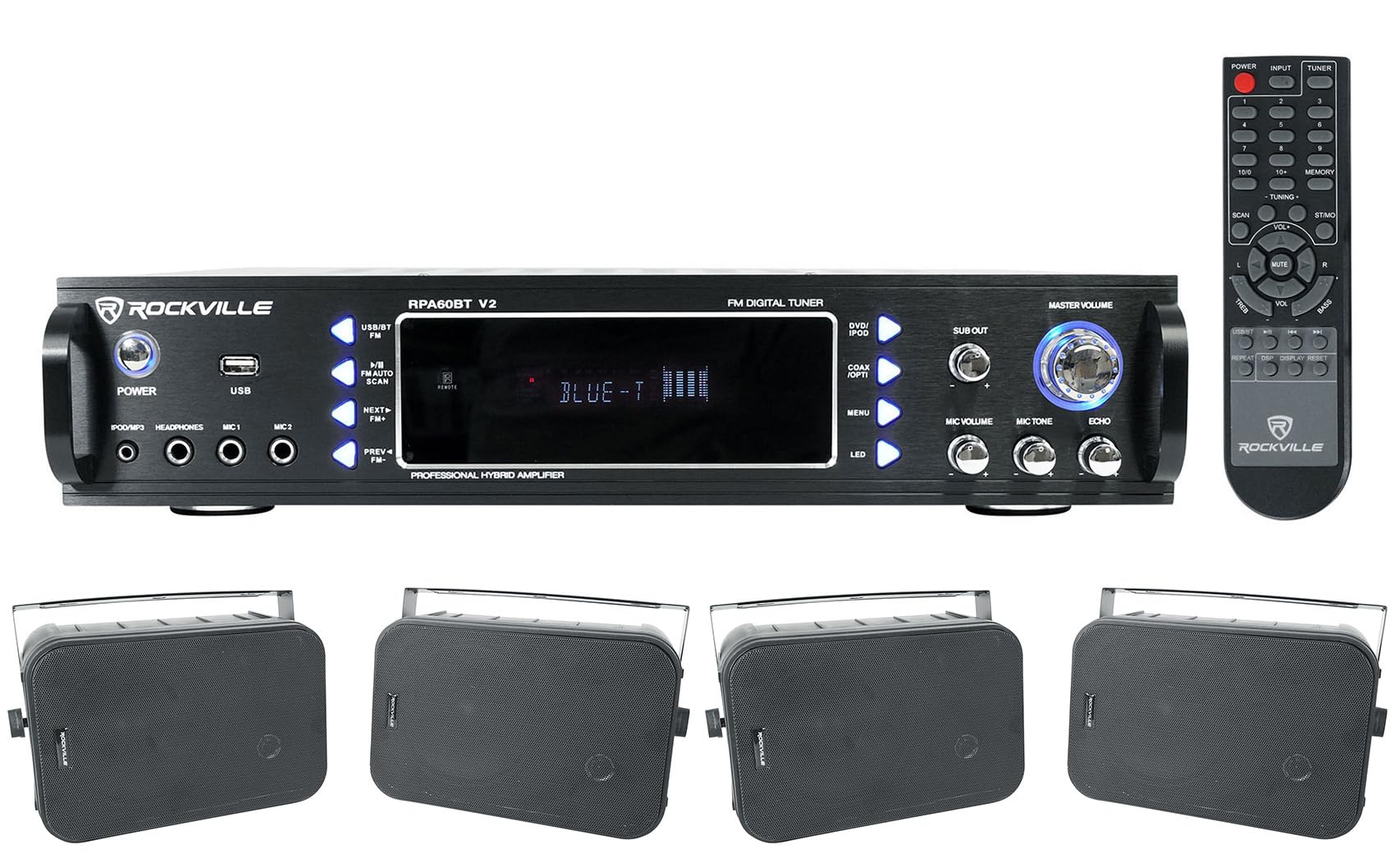 Rockville 1000W Bluetooth Home Theater Receiver System with 4 x 6.5