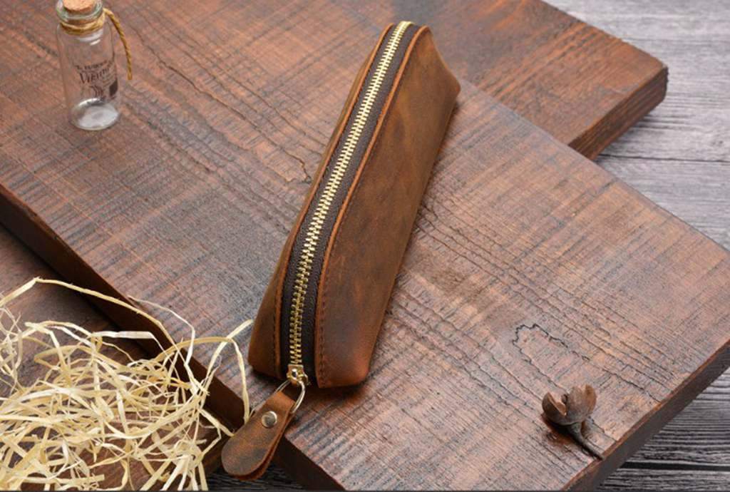 Personalized Engraved Leather Pencil Case - Custom Name Pouch for School, Office & Travel - Durable Zippered Stationery Organizer for Pens, Markers & Art Supplies