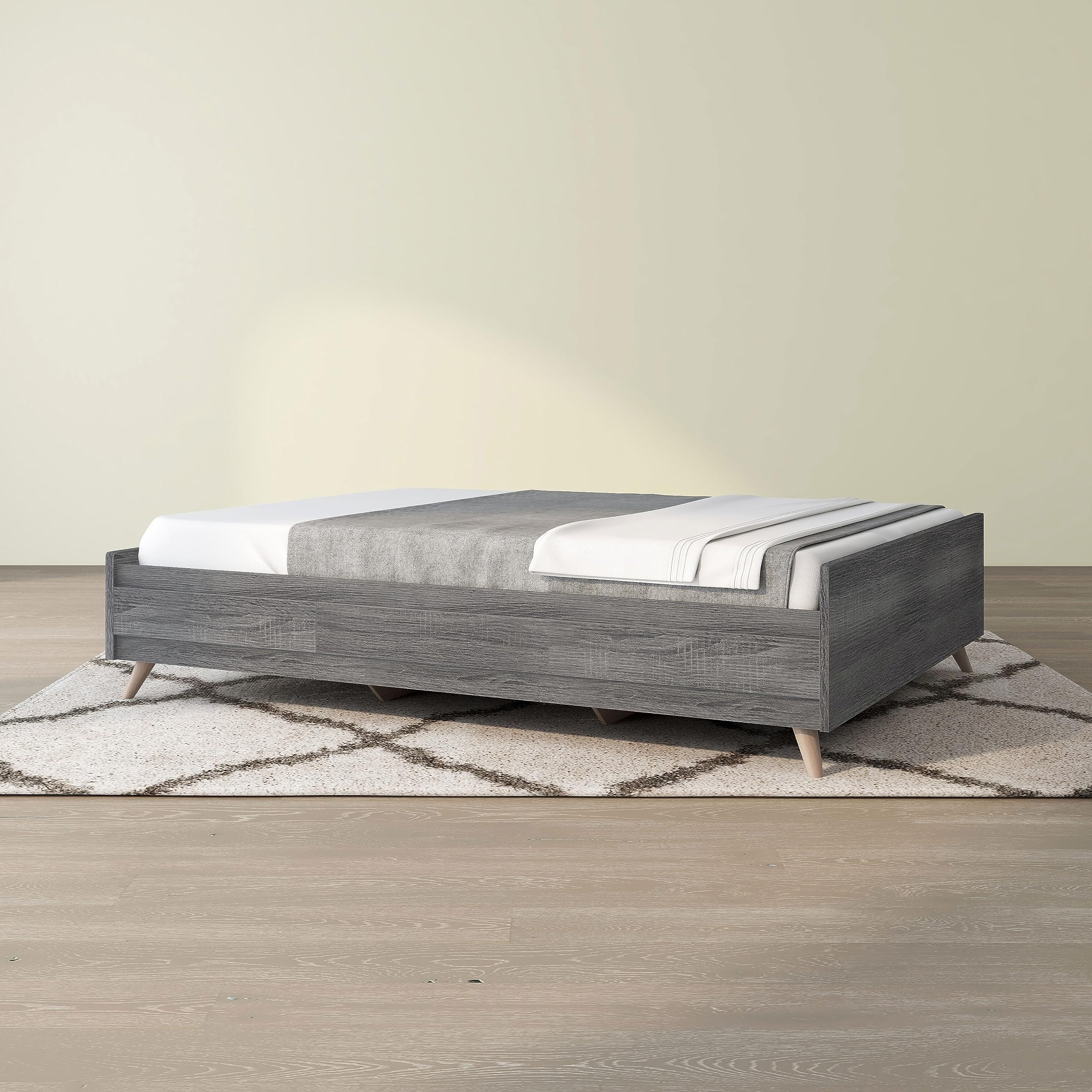 Overstock Riley Contemporary Distressed Grey Platform Storage Bed Full Size - Modern Bedroom Furniture with Underbed Storage for Small Spaces
