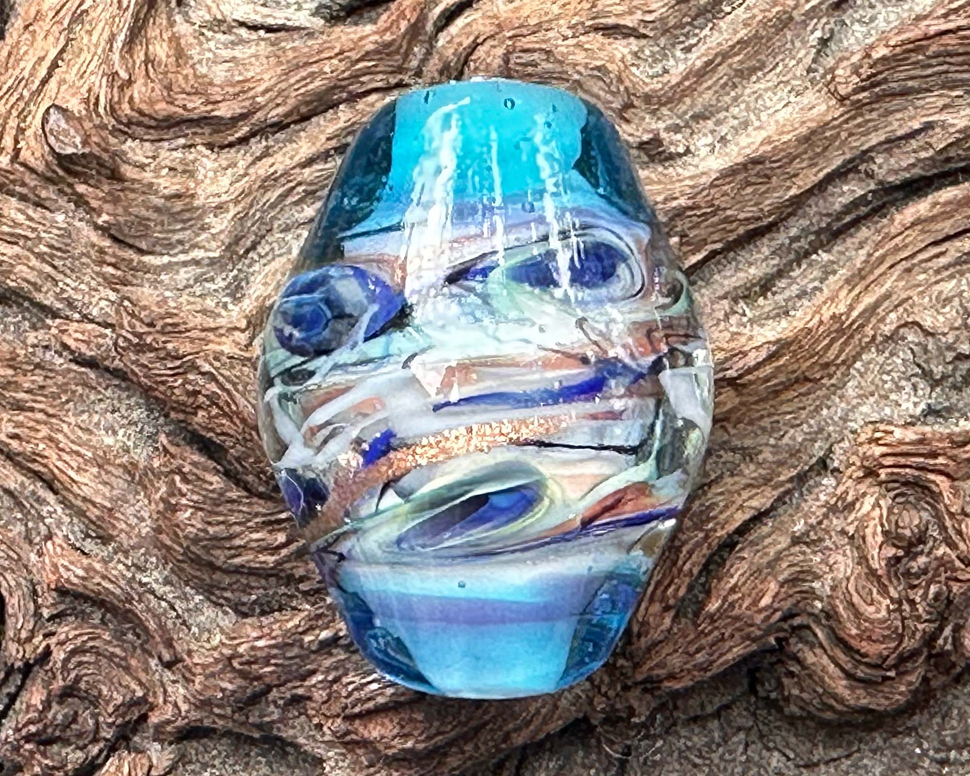 Handmade Peacock Blue Twist Lampwork Glass Focal Bead for Jewelry Making - Perfect for Necklaces, Bracelets, and DIY Craft Projects