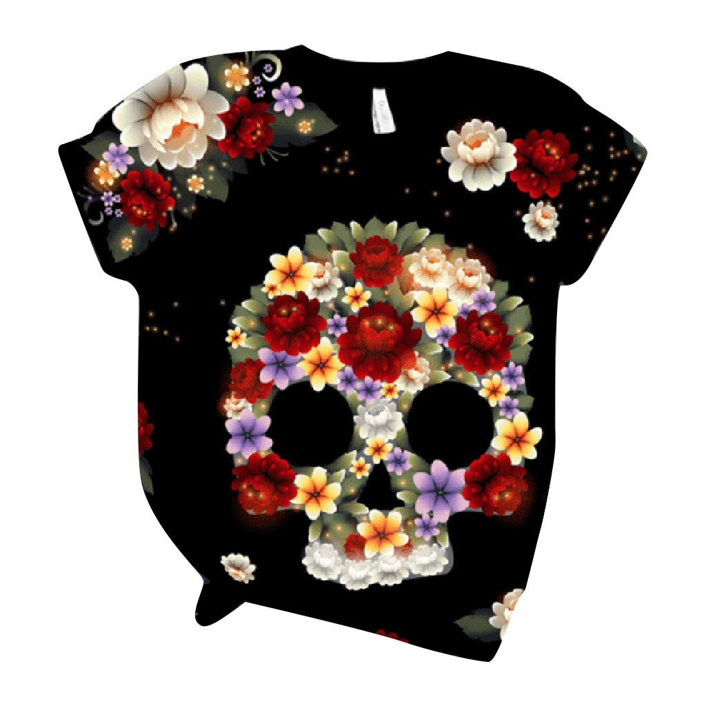 Trendy Plus Size Short Sleeve Blouse for Women - 3D Skull Print O-Neck Dressy Tops, Casual & Going Out Shirts | Perfect for Parties, Date Nights & Office Wear