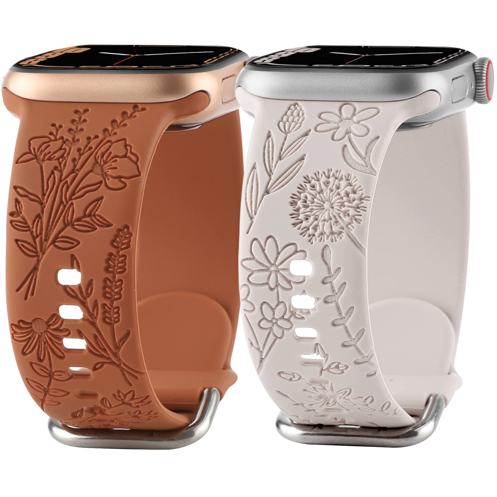 Flower Engraved Silicone Band for Apple Watch 38mm 40mm 41mm - Women's Floral Design Soft Sport Strap Compatible with iWatch Series 8/7/SE/6/5/4/3/2/1 - Perfect for Workouts, Running & Everyday Fashion Accessory