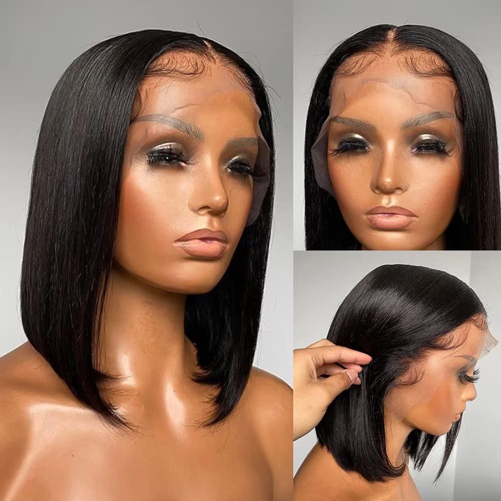 13x6 HD Transparent Lace Front Wig - Brazilian Remy Human Hair Short Bob Wig with Pre-Plucked Hairline & Bleached Knots | Glueless 150% Density 12 Inch Natural Straight Wig for Women | Perfect for Daily Wear, Cosplay & Special Occasions