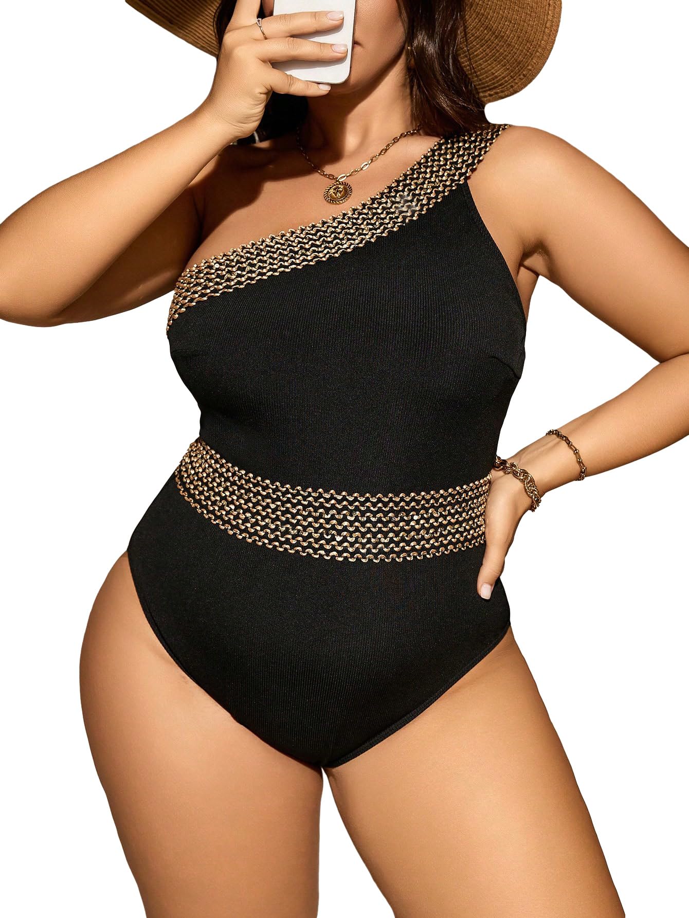 MakeMeChic Women's Plus Size One Shoulder Monokini Swimwear - Sexy One Piece Bathing Suit for Curvy Women | Perfect for Beach Vacation, Pool Party & Summer Getaway