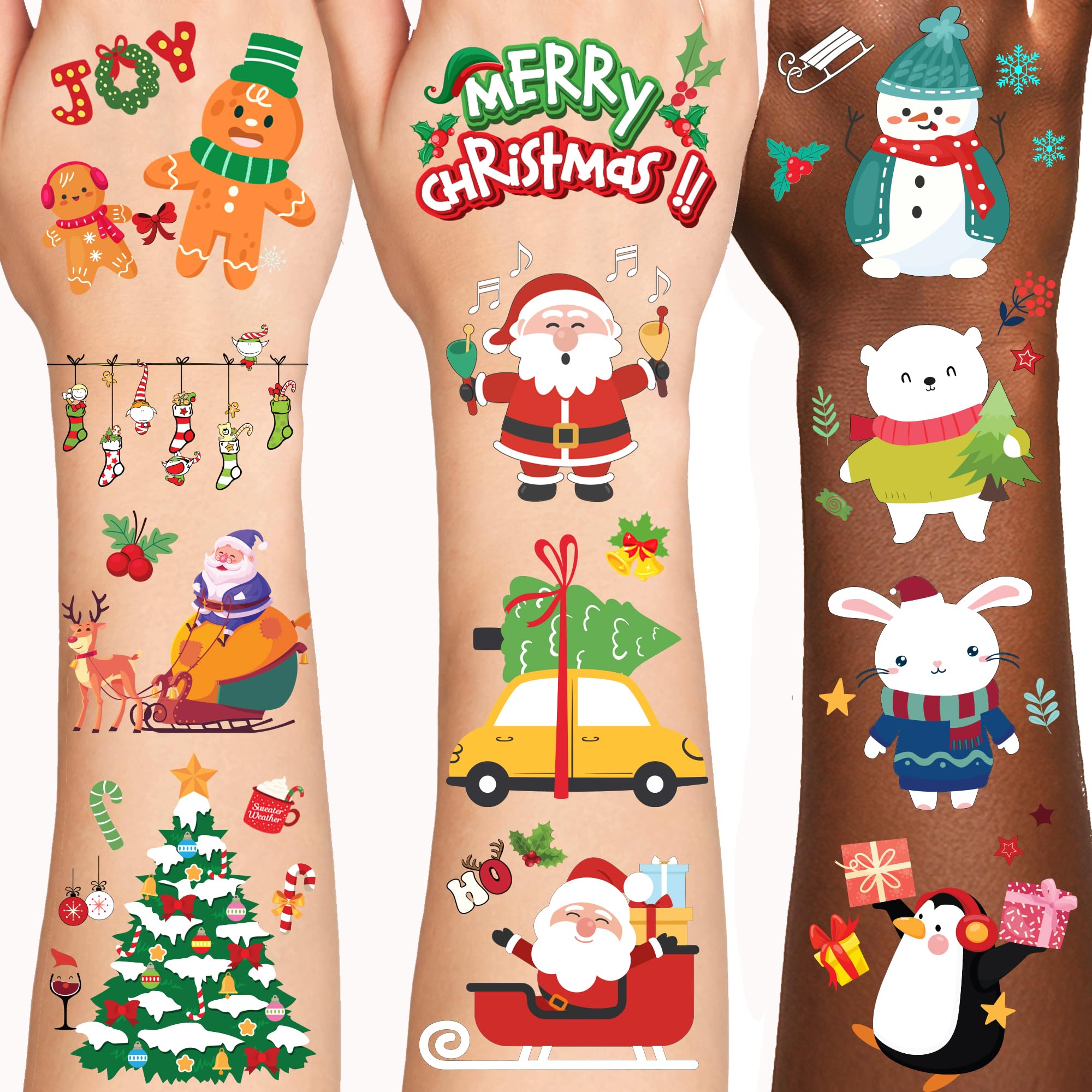 Christmas Temporary Tattoos for Kids - Fun Holiday Tattoo Stickers for Stocking Stuffers, Party Favors, Classroom Rewards & Festive Decorations