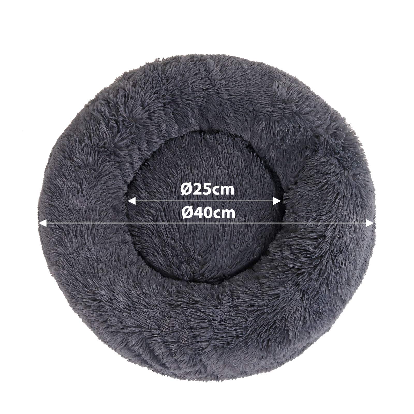 Lionto Donut Bed for Dogs and Cats - Fluffy Round Pet Bed with Extra Thick Filling, Soft Plush Cushion for Small & Large Pets (15.7 Inch Diameter, Dark Gray) - Perfect for Cozy Napping, Cuddling & Relaxing in Living Room or Bedroom