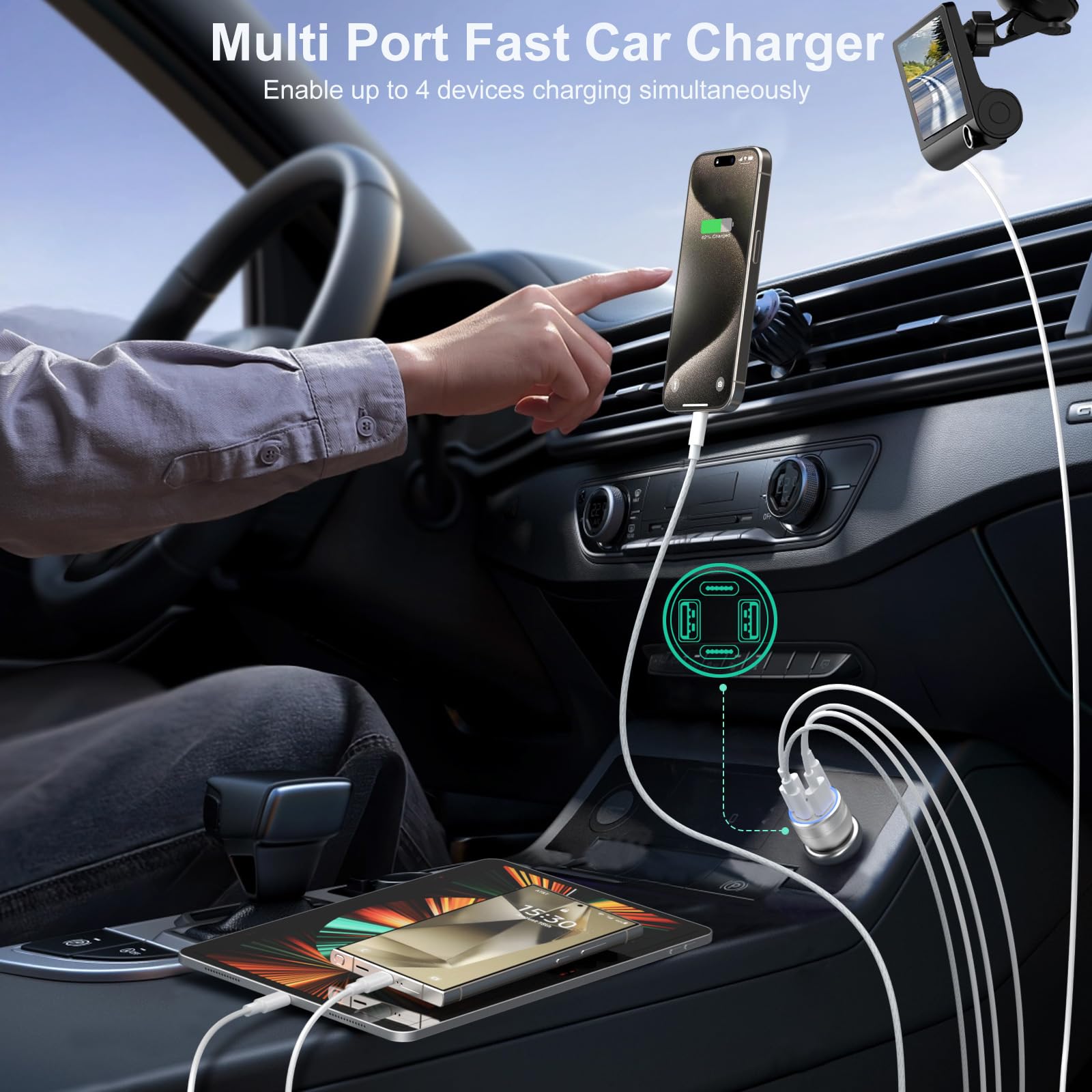 65W USB C Car Charger 3-Pack - Dual Port 12V Fast Charger with QC/PD 3.0 - Compatible with iPhone 16/15/14/13/12/11 Pro Max, iPad & Google Devices (Silver) - Perfect for Road Trips, Commuting & Multi-Device Charging On-The-Go