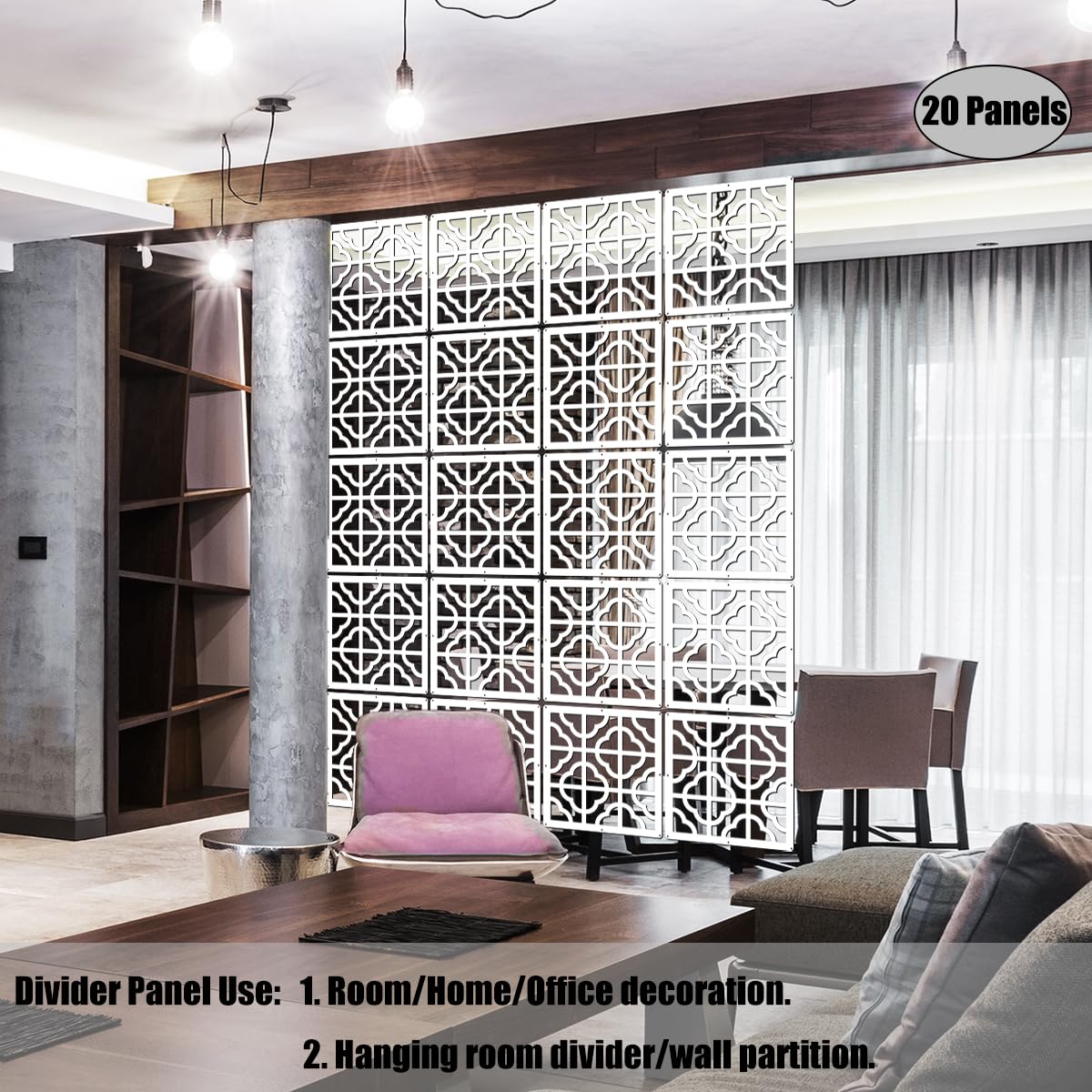 10-Piece White Wood-Plastic Hanging Room Divider Panel - DIY Privacy Screen for Bedroom, Hotel, Office & Home Decor | Space-Saving Partition Solution