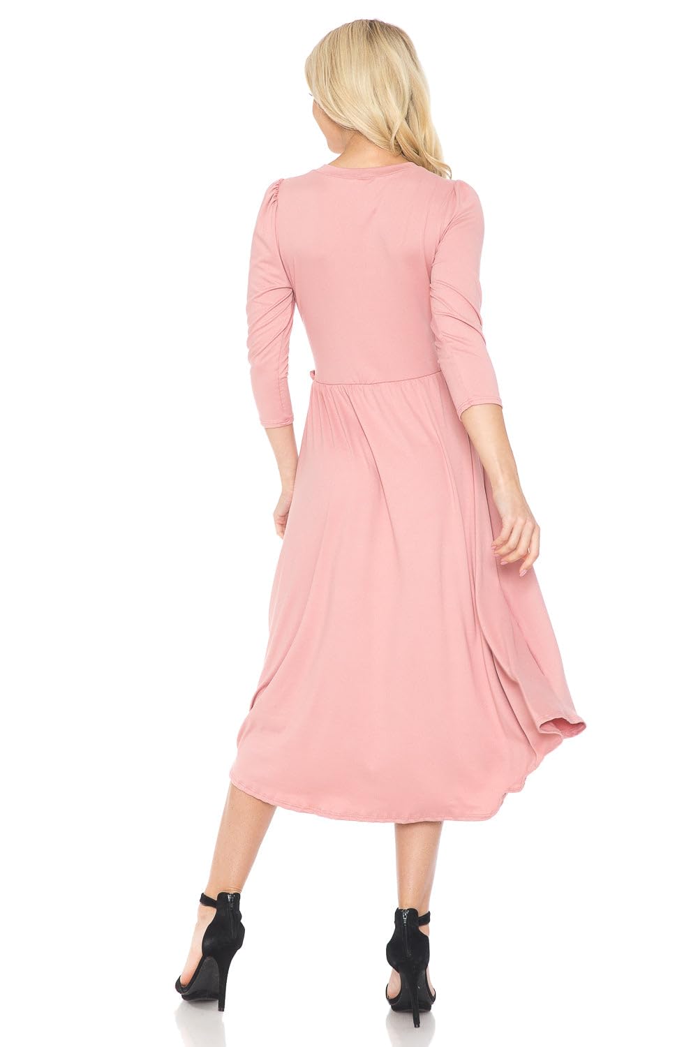 Iconic Luxe Women's A-Line Midi Dress with Shirred Shoulder - Elegant Flowy Summer Dress for Weddings, Parties & Casual Outings