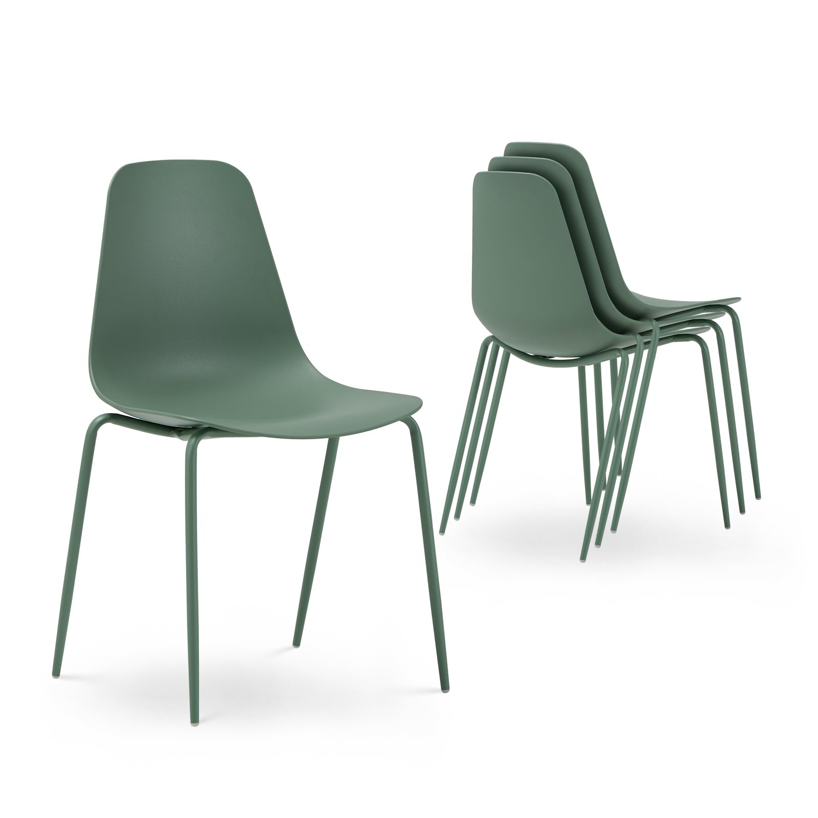 COLAMY Modern Dining Chairs Set of 4 - Stackable Plastic Kitchen Chairs with Sturdy Metal Legs for Indoor & Outdoor Use - Light Green - Perfect for Home, Restaurant, Bistro, Cafe and Patio Decor