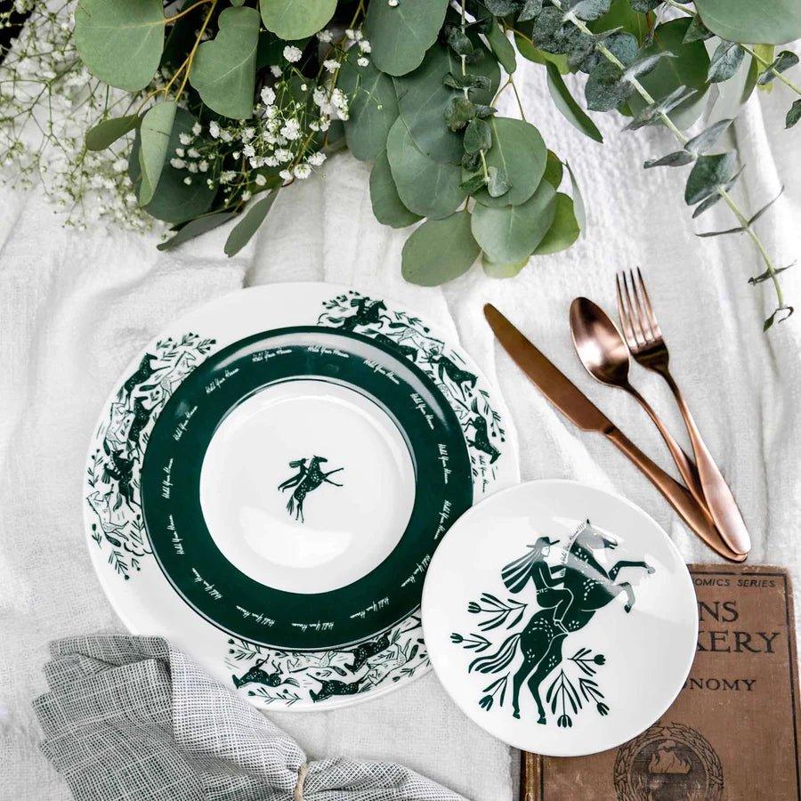 Hold Your Horses Dinner Plate Set - 4-Piece Farmhouse Style Ceramic Plates for Everyday Use, Family Dinners & Country-Themed Decor