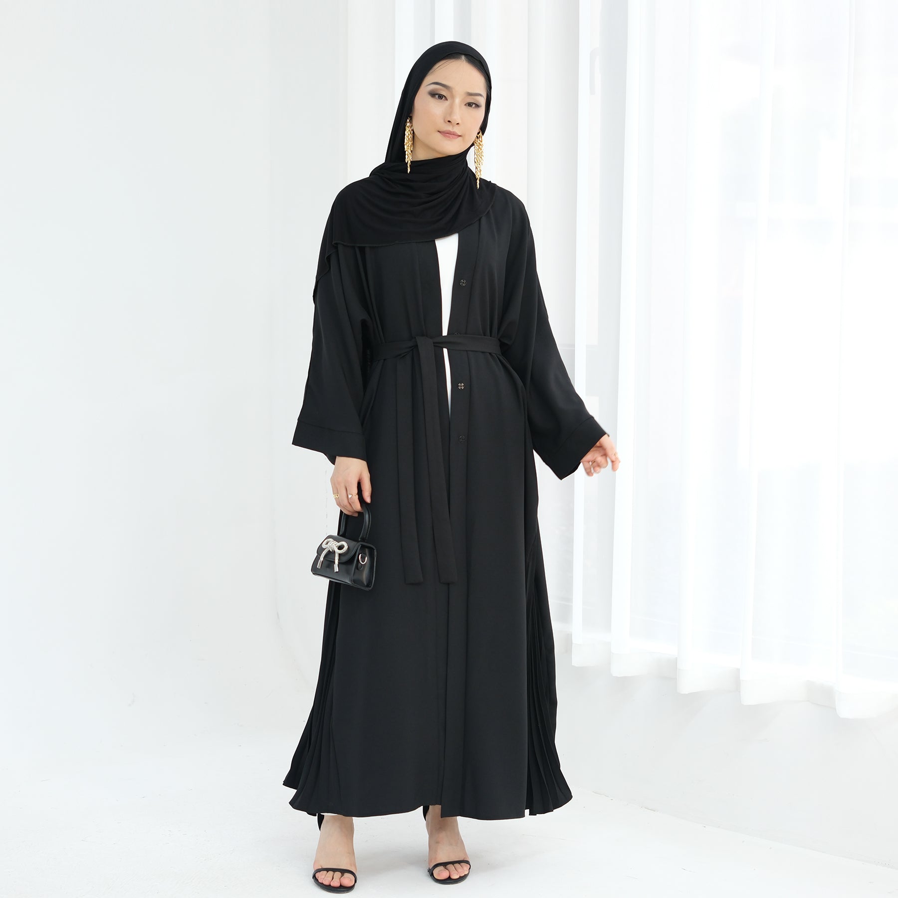 Elegant Hera Open Abaya Kimono in Black - Perfect for Modest Fashion, Prayer Dresses & Boho Chic Outfits