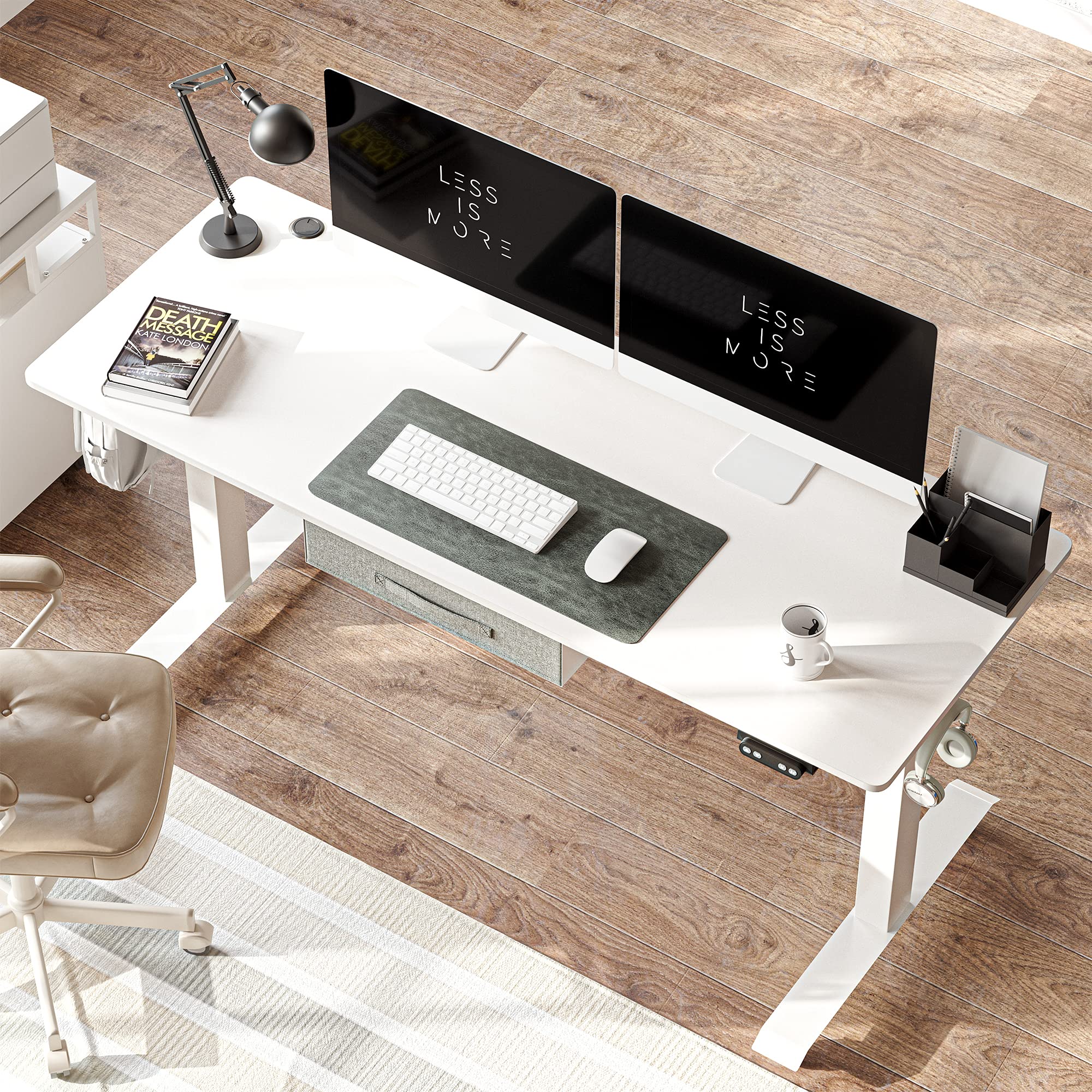 FEZIBO 63 x 24 Inches Electric Standing Desk with Drawer - Adjustable Height Ergonomic Computer Desk with Storage for Home Office - Perfect for Remote Work, Gaming & Study (White)